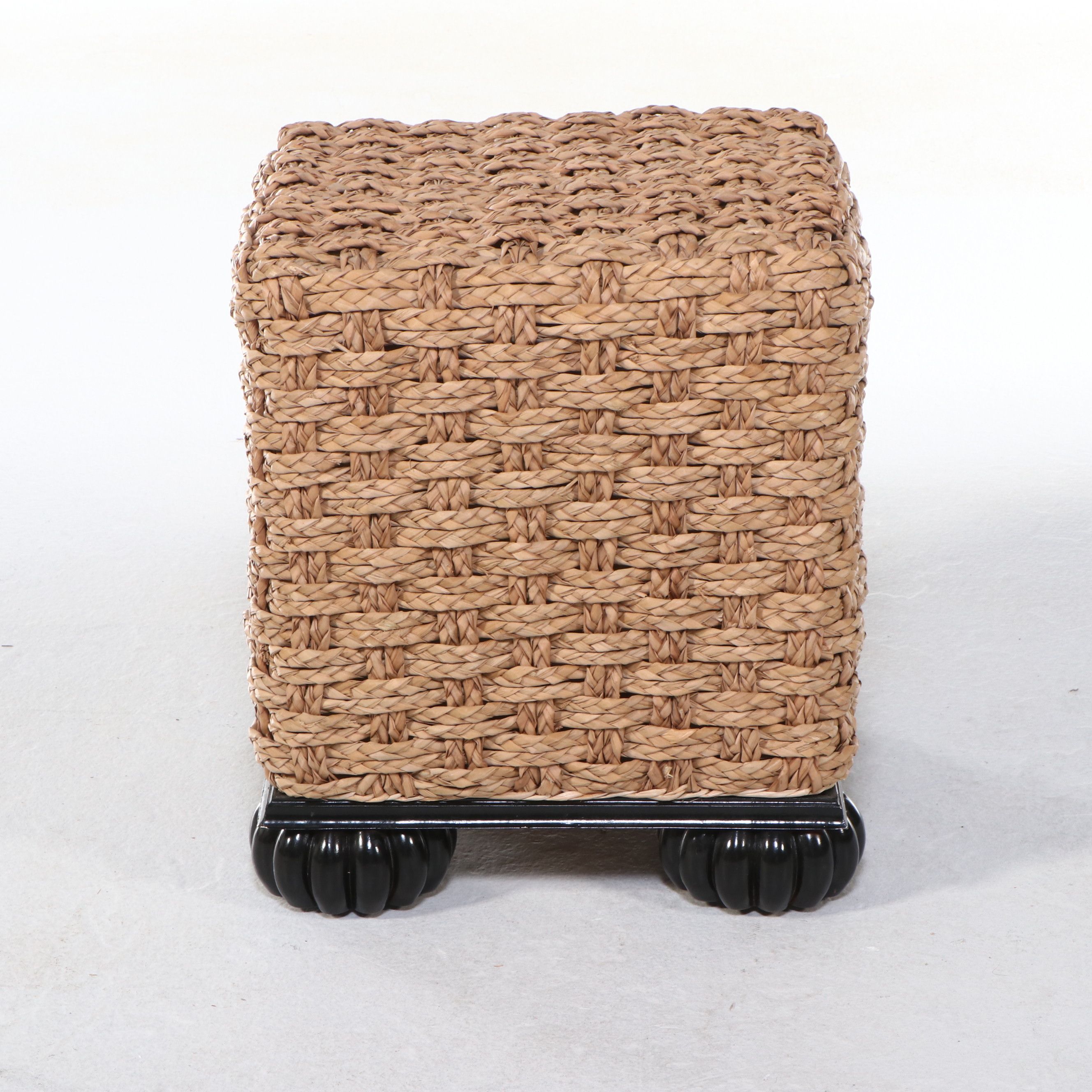 Contemporary Jute and Wood Ottoman