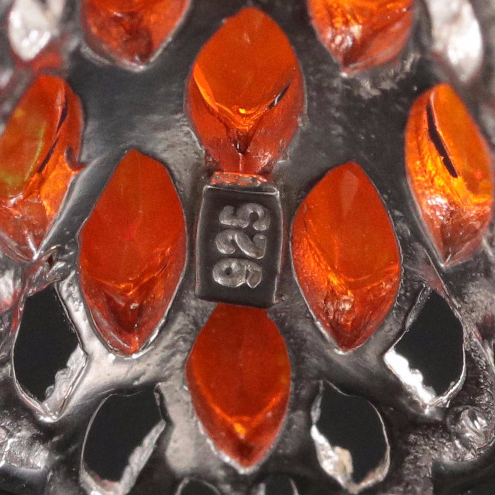 Sterling Fire Opal and White Topaz Navette Ring