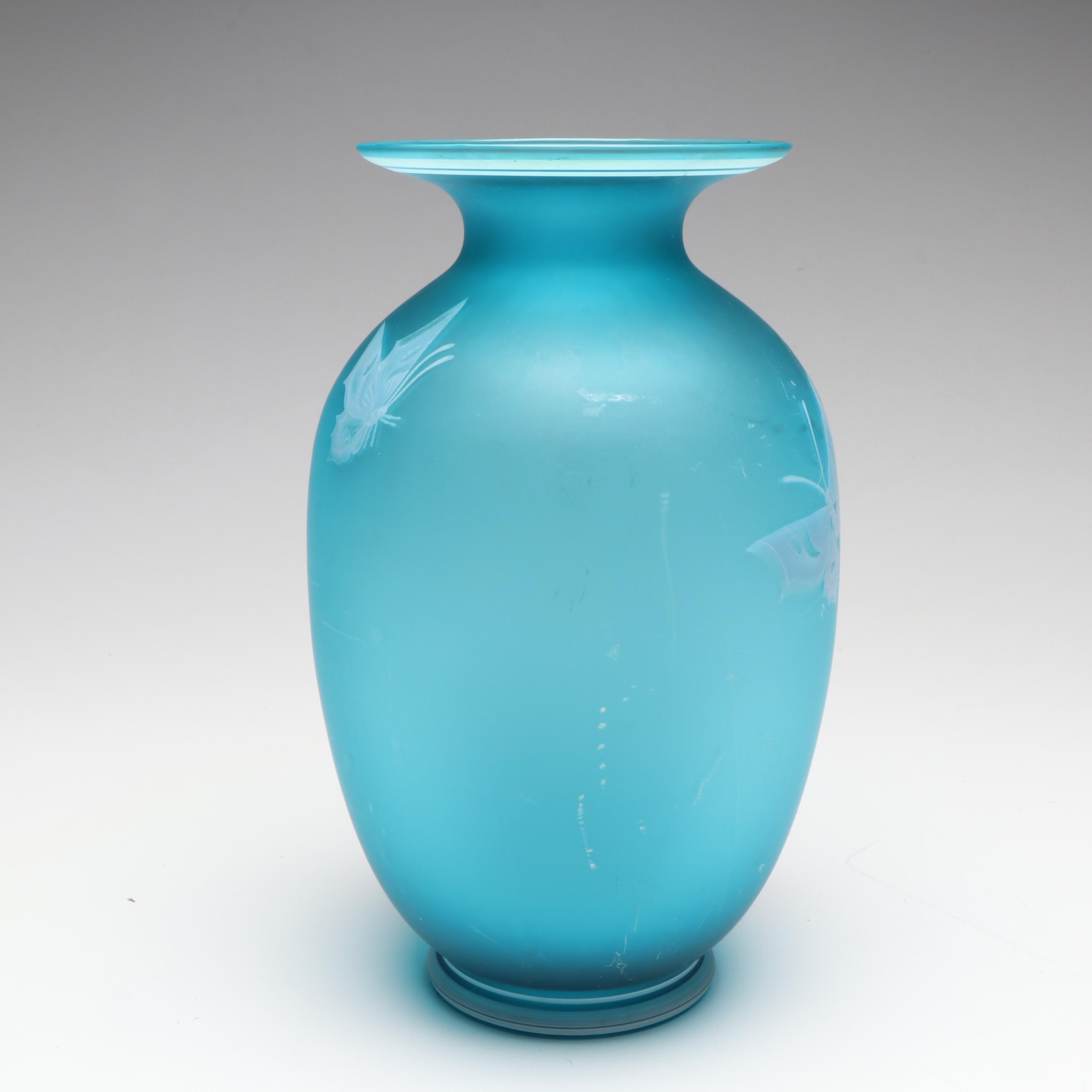 Fenton Gallery Originals for Cincinnati Art Museum Floral Blue Glass Vase