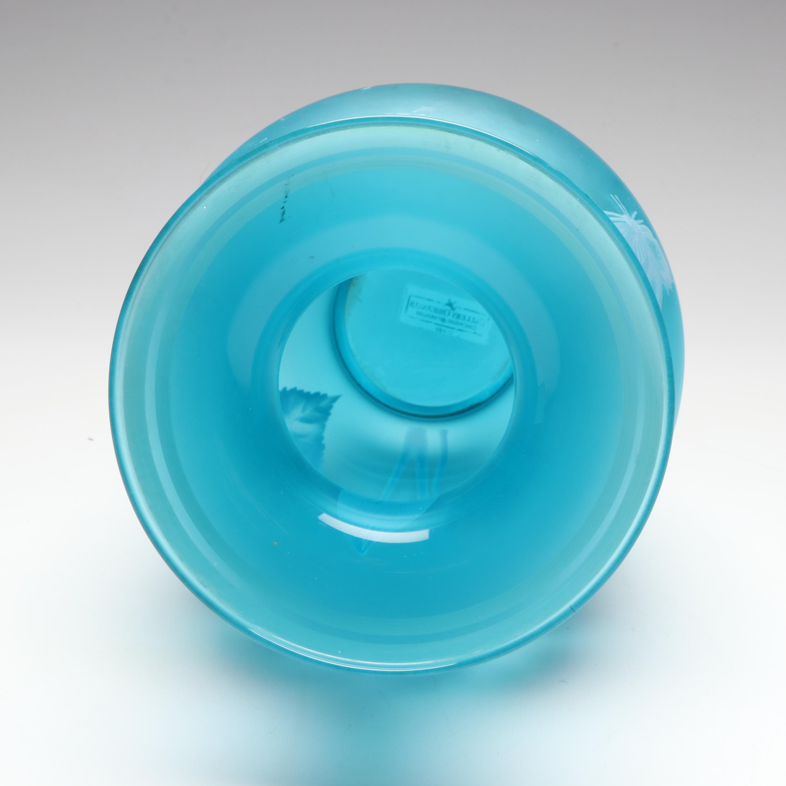 Fenton Gallery Originals for Cincinnati Art Museum Floral Blue Glass Vase