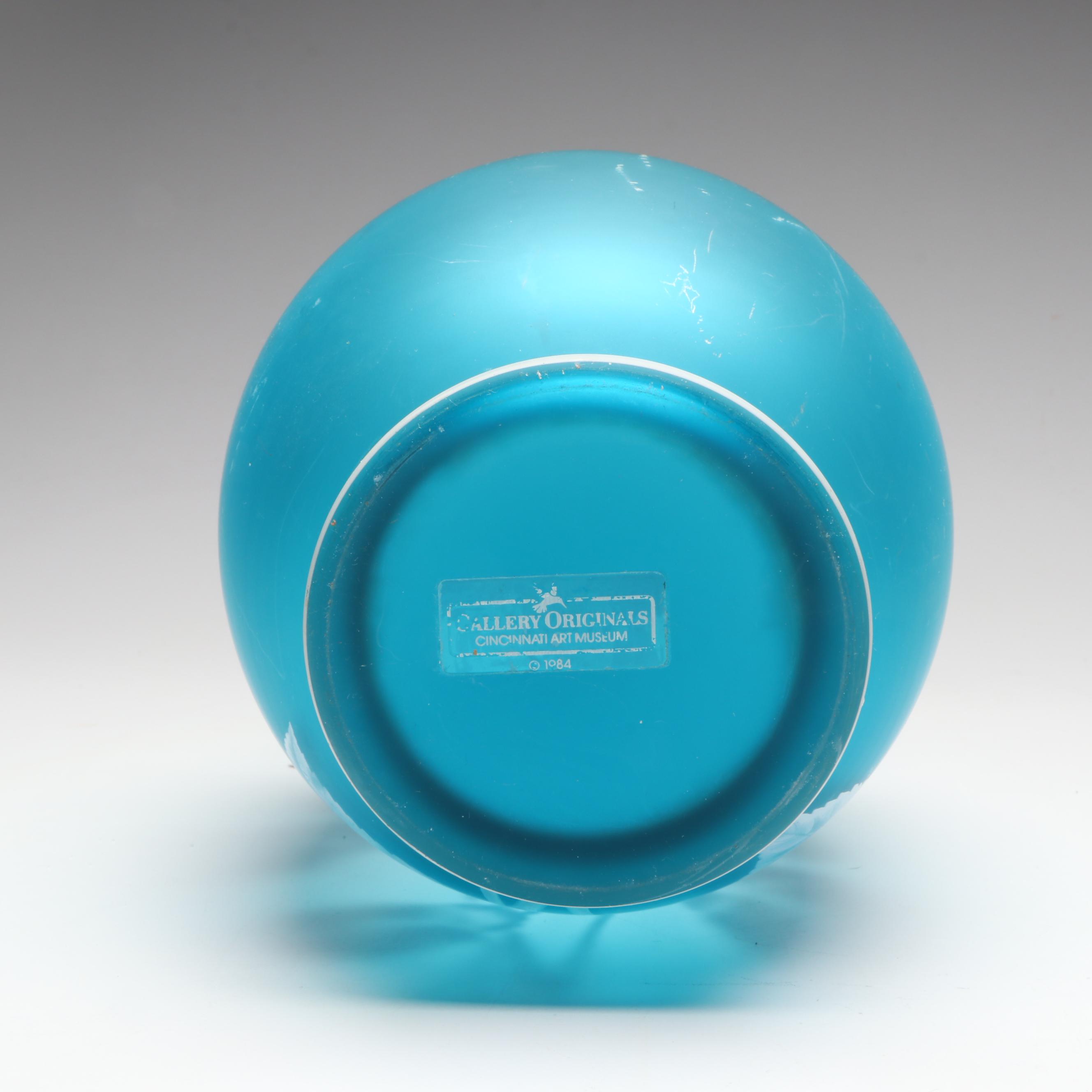 Fenton Gallery Originals for Cincinnati Art Museum Floral Blue Glass Vase