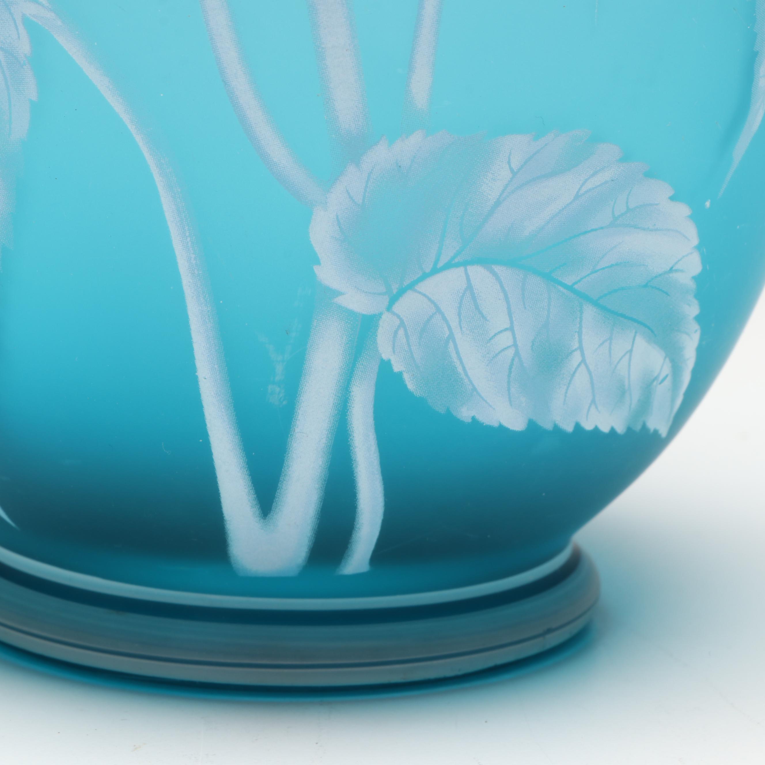 Fenton Gallery Originals for Cincinnati Art Museum Floral Blue Glass Vase