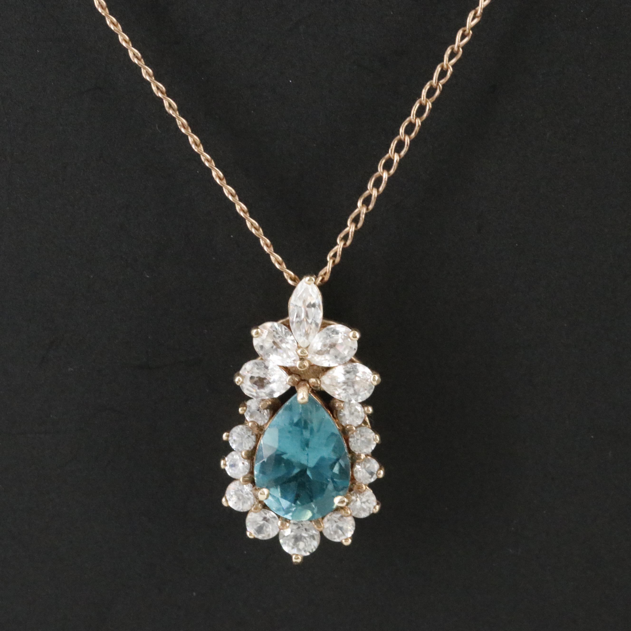 10K Apatite and White Zircon Pendant on Gold-Filled Chain