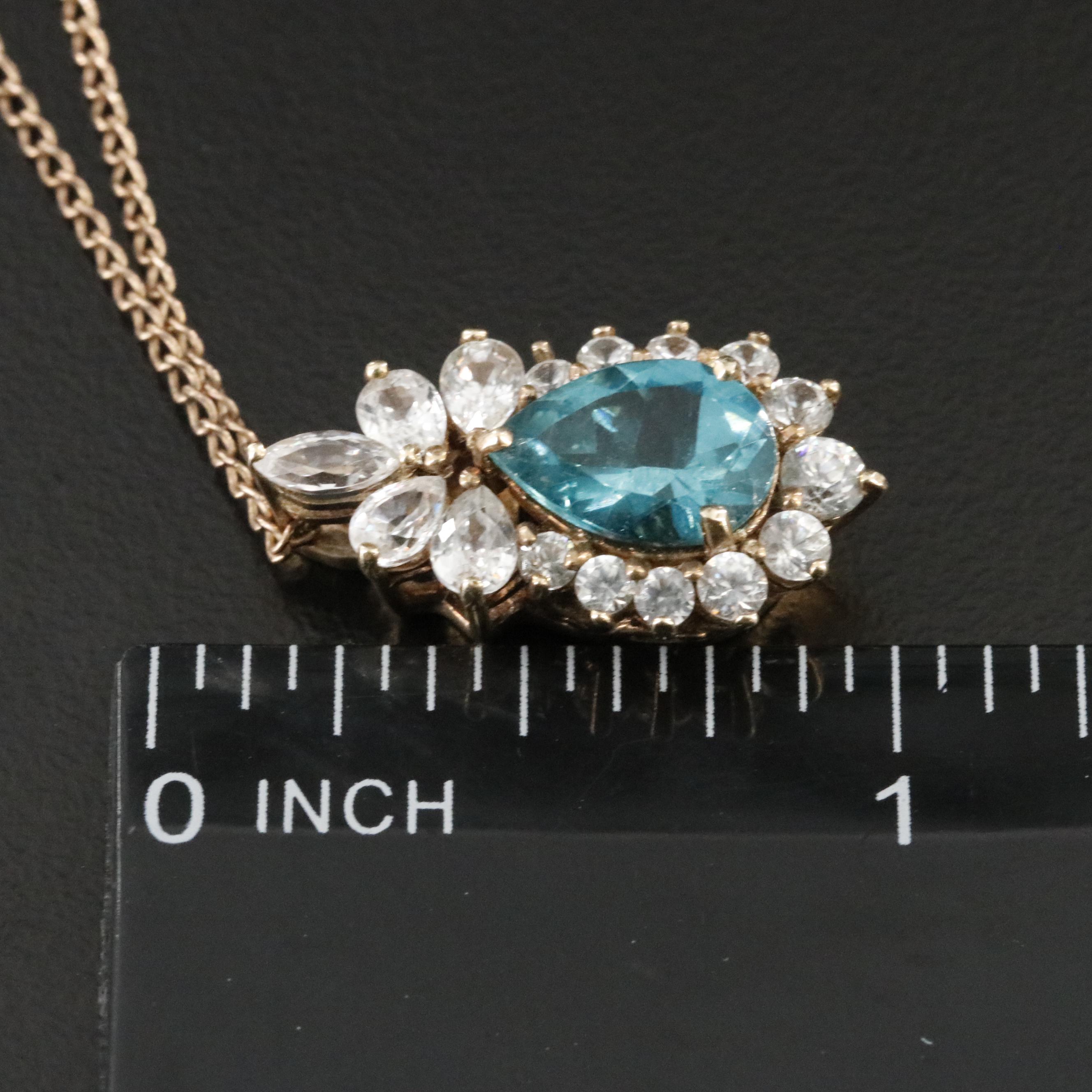 10K Apatite and White Zircon Pendant on Gold-Filled Chain