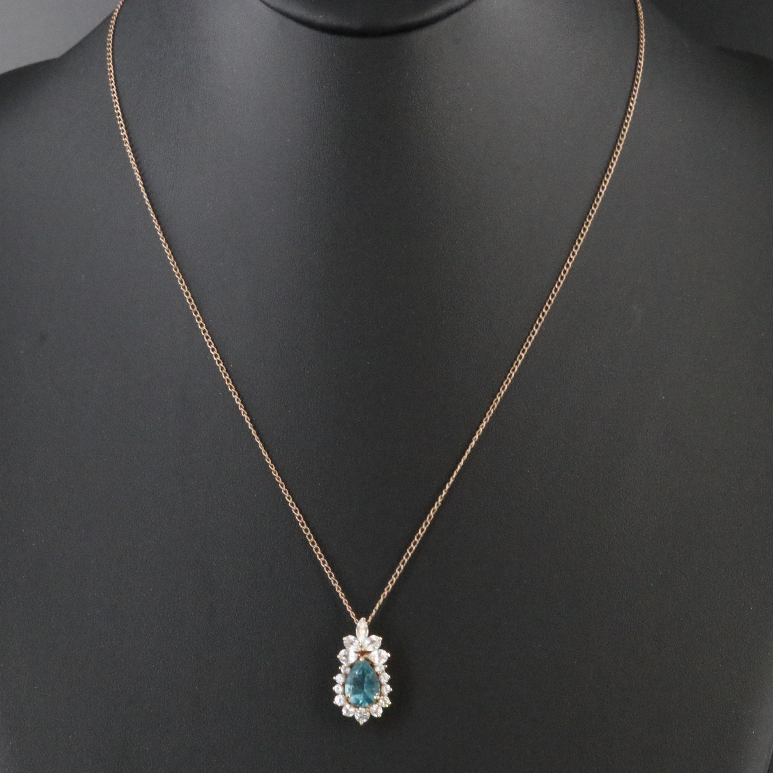 10K Apatite and White Zircon Pendant on Gold-Filled Chain