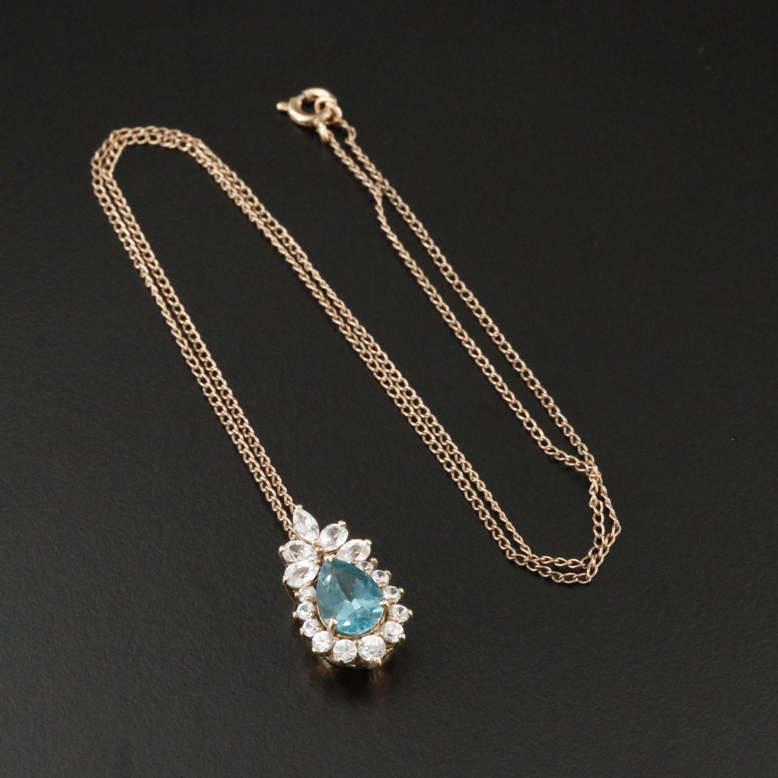 10K Apatite and White Zircon Pendant on Gold-Filled Chain