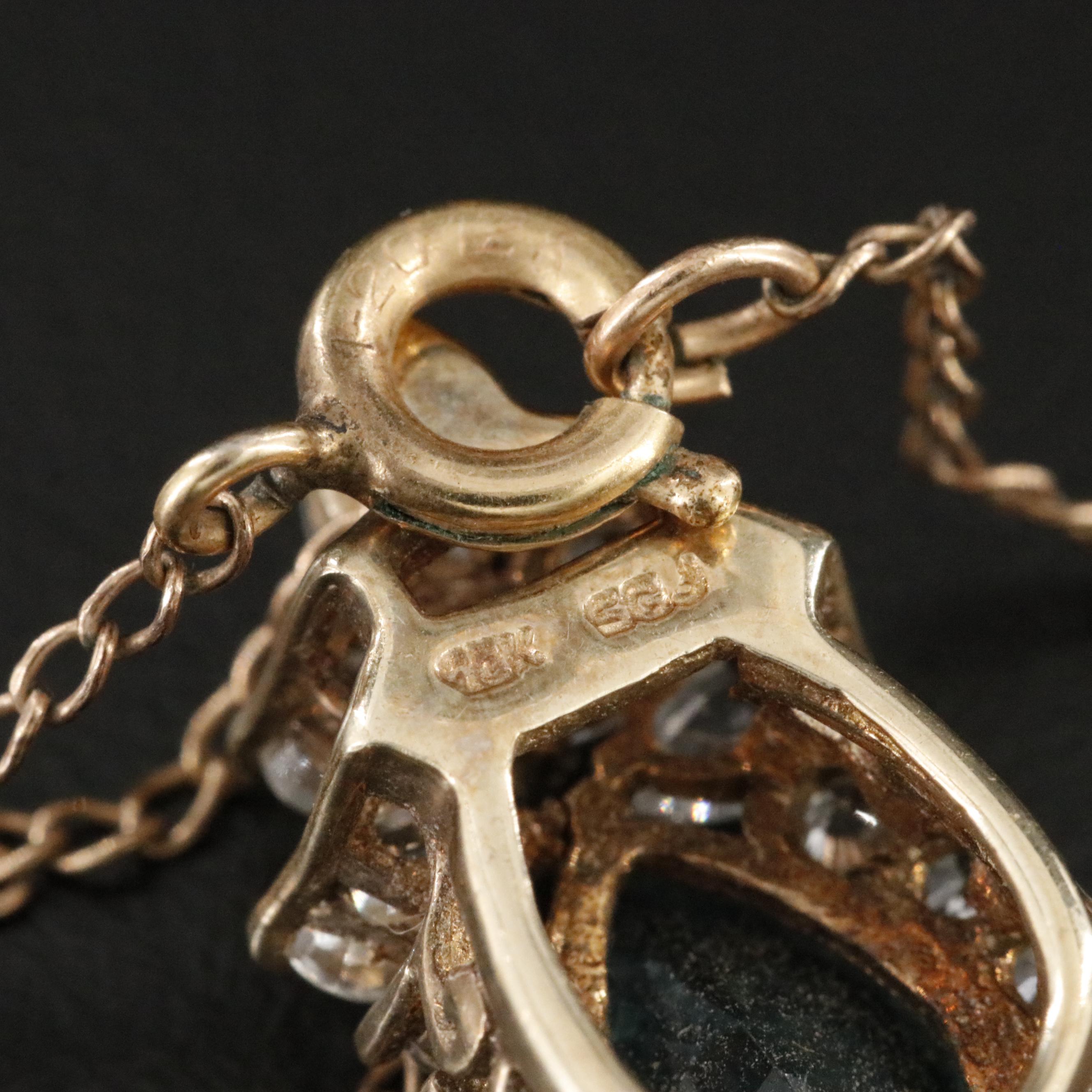 10K Apatite and White Zircon Pendant on Gold-Filled Chain