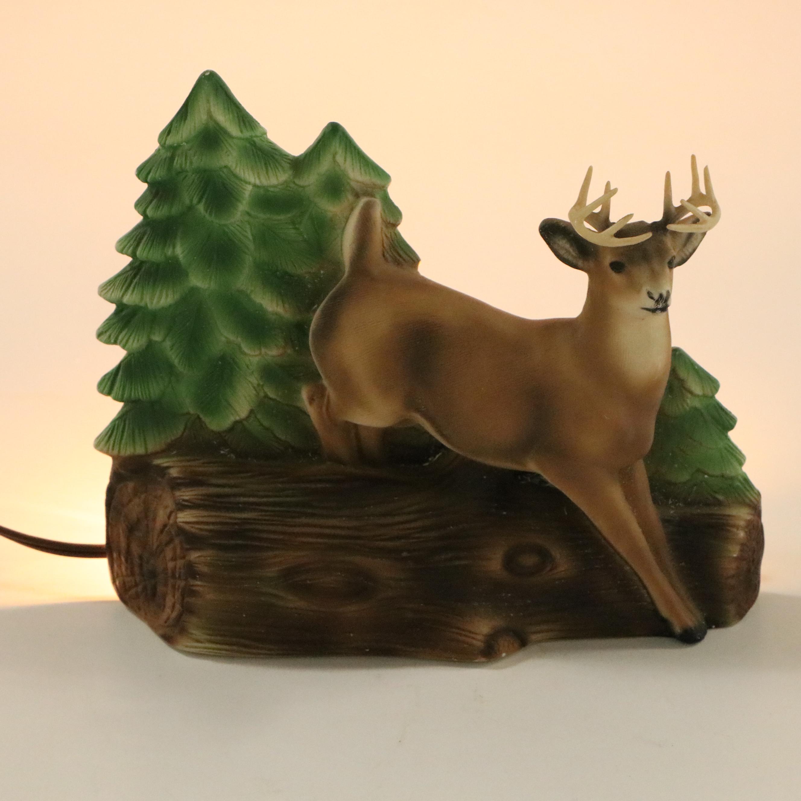 Mid-Century Stag and Pine Tree  TV Lamp