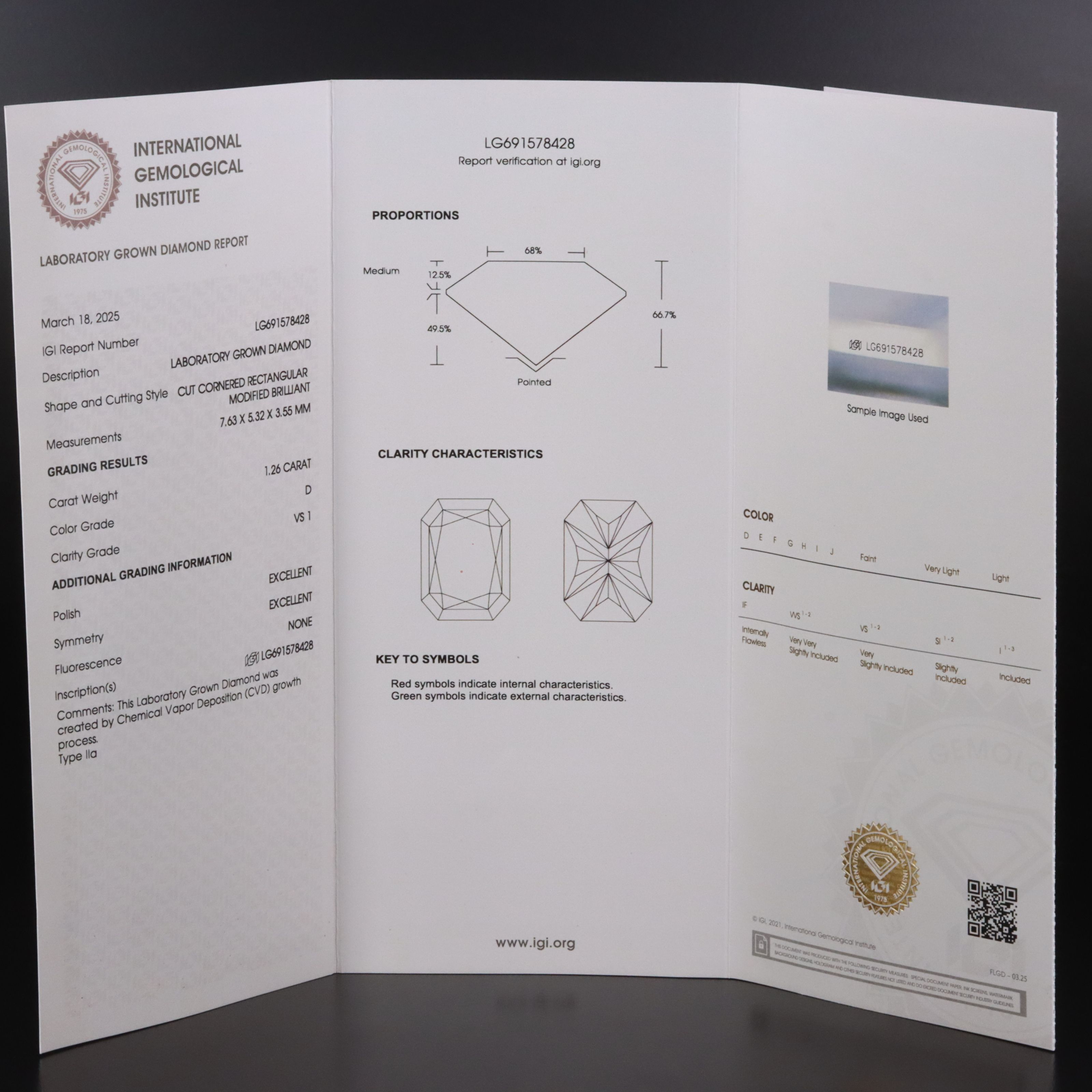 Loose 1.26 CT Lab Grown Diamond with IGI Report