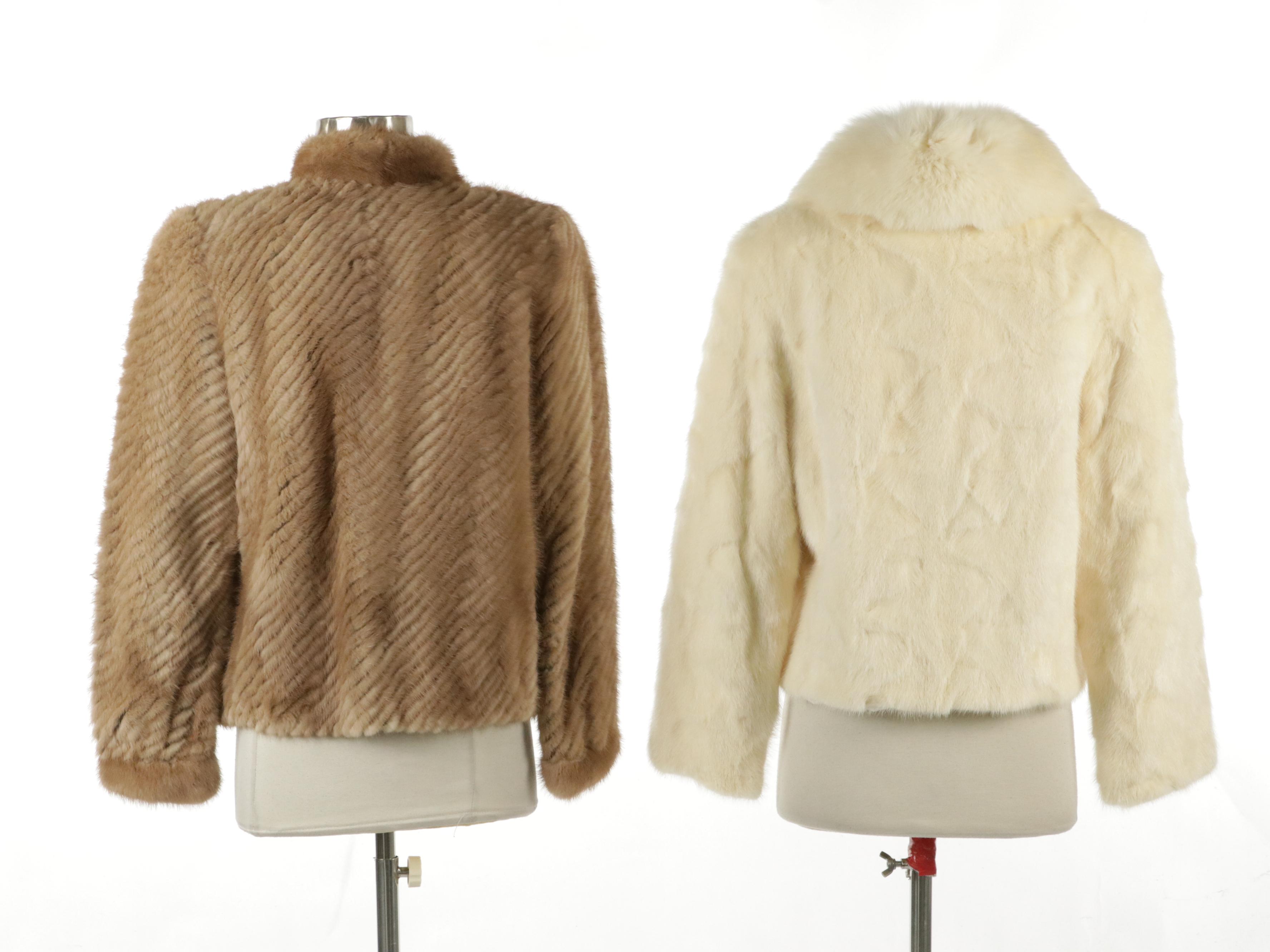 Pieced White Mink Fur Jacket with Fox Fur Trim and Corded Pastel Mink Fur Jacket