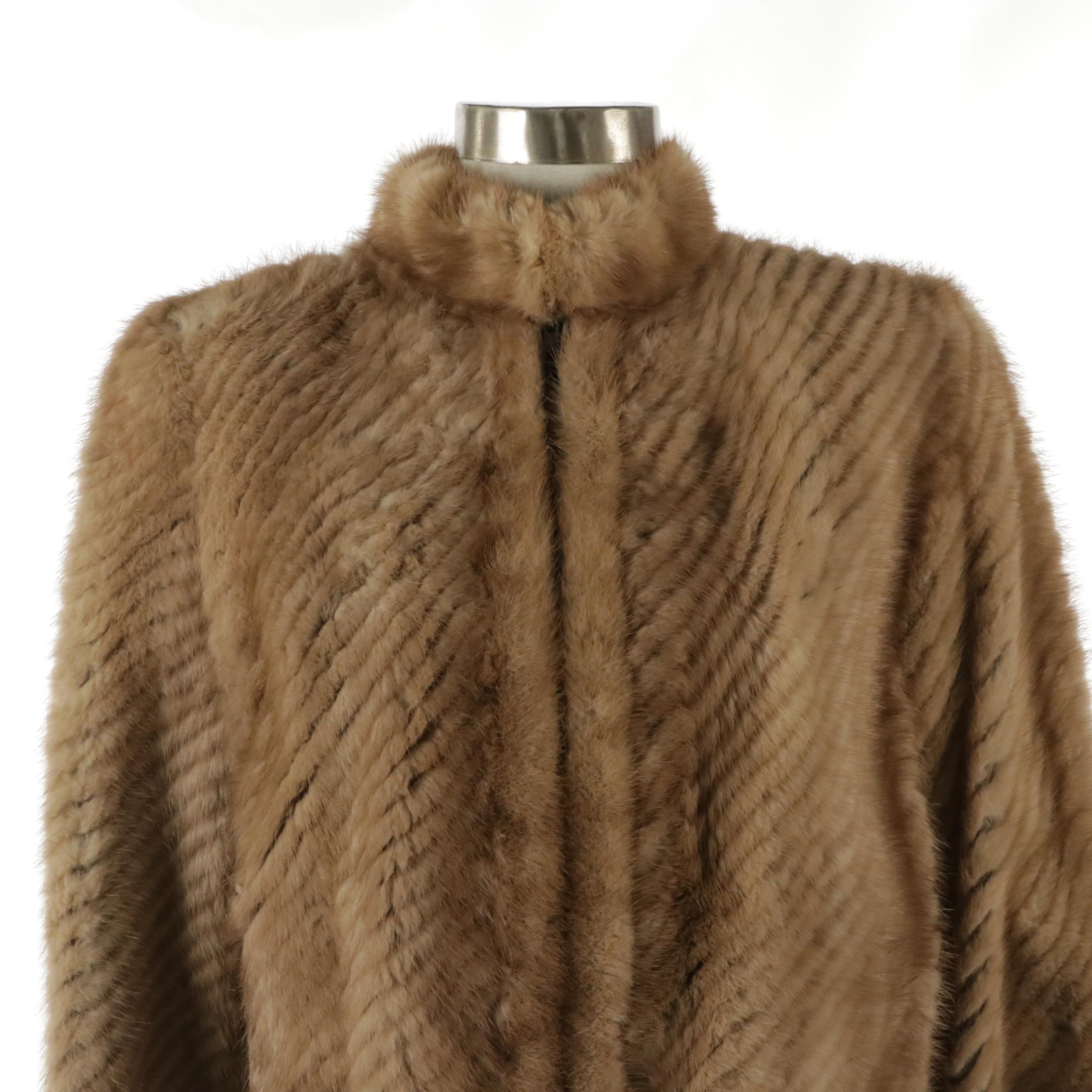 Pieced White Mink Fur Jacket with Fox Fur Trim and Corded Pastel Mink Fur Jacket