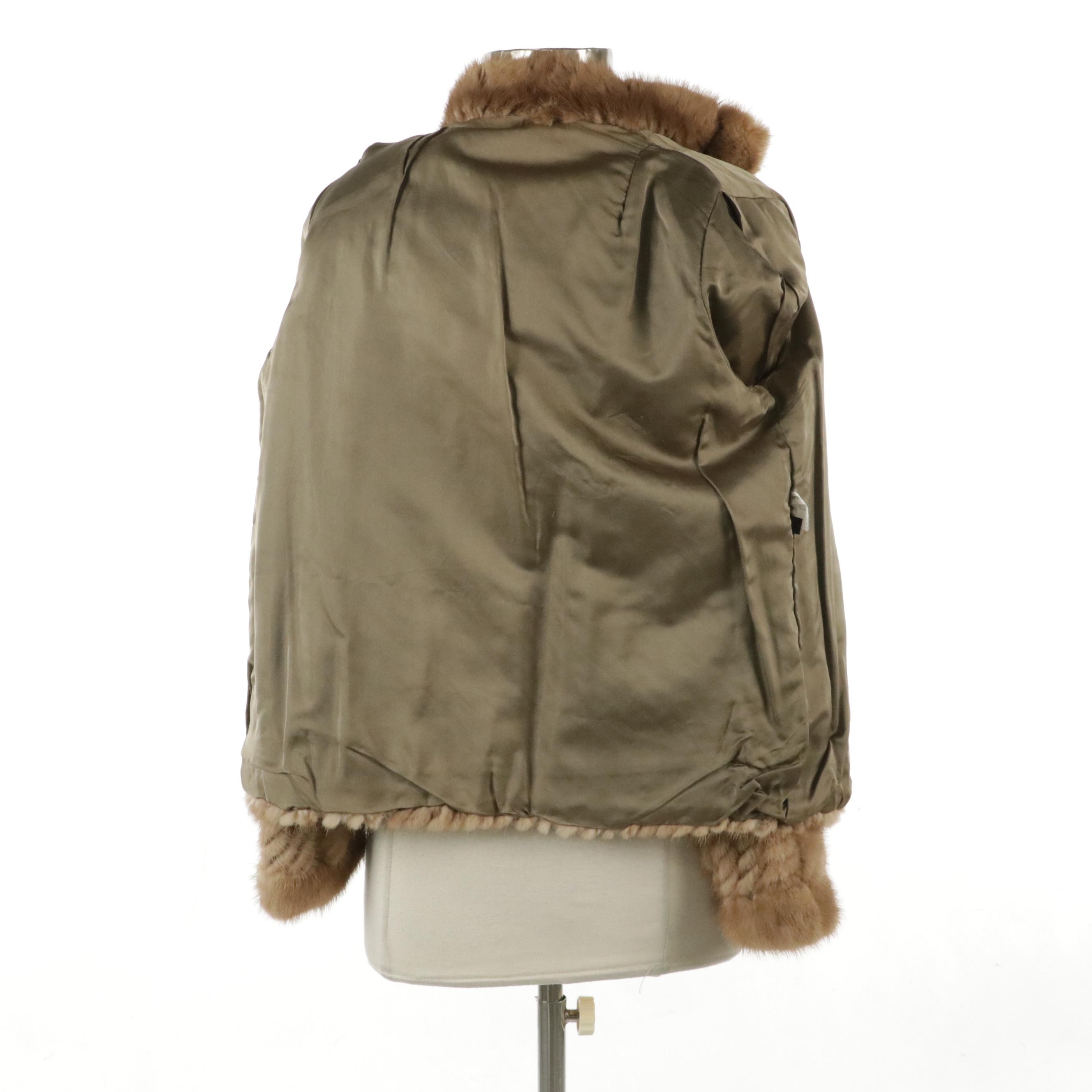 Pieced White Mink Fur Jacket with Fox Fur Trim and Corded Pastel Mink Fur Jacket