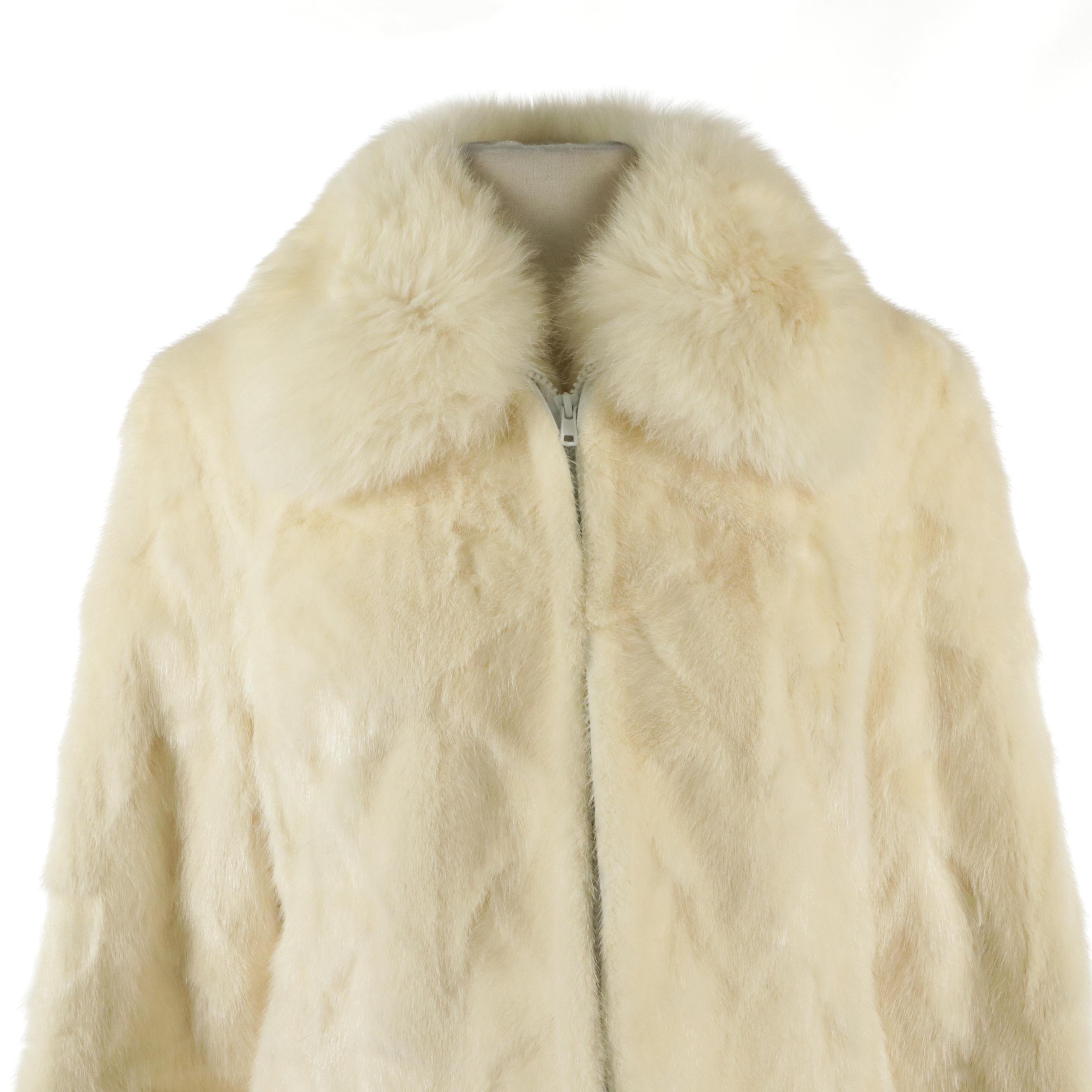 Pieced White Mink Fur Jacket with Fox Fur Trim and Corded Pastel Mink Fur Jacket