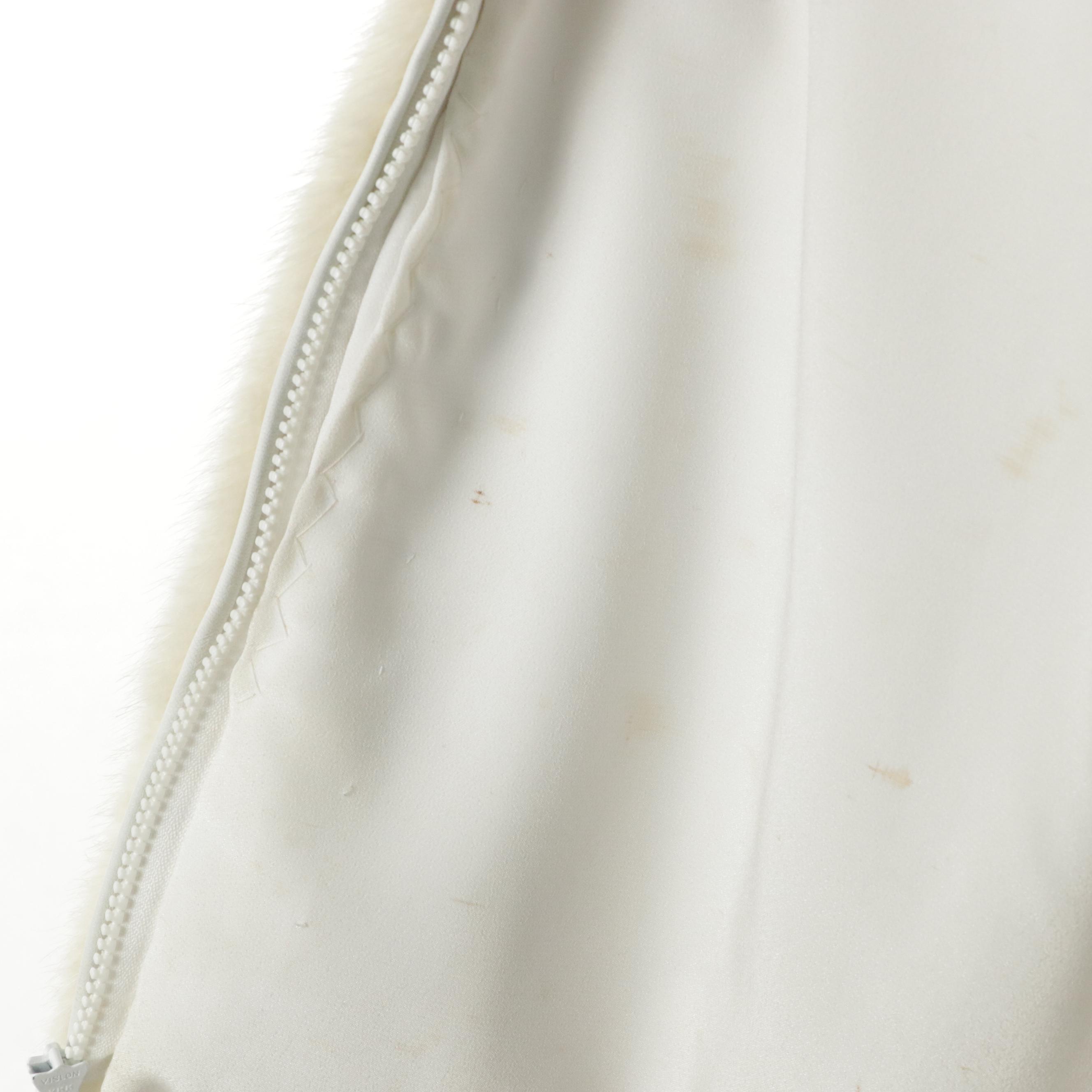 Pieced White Mink Fur Jacket with Fox Fur Trim and Corded Pastel Mink Fur Jacket