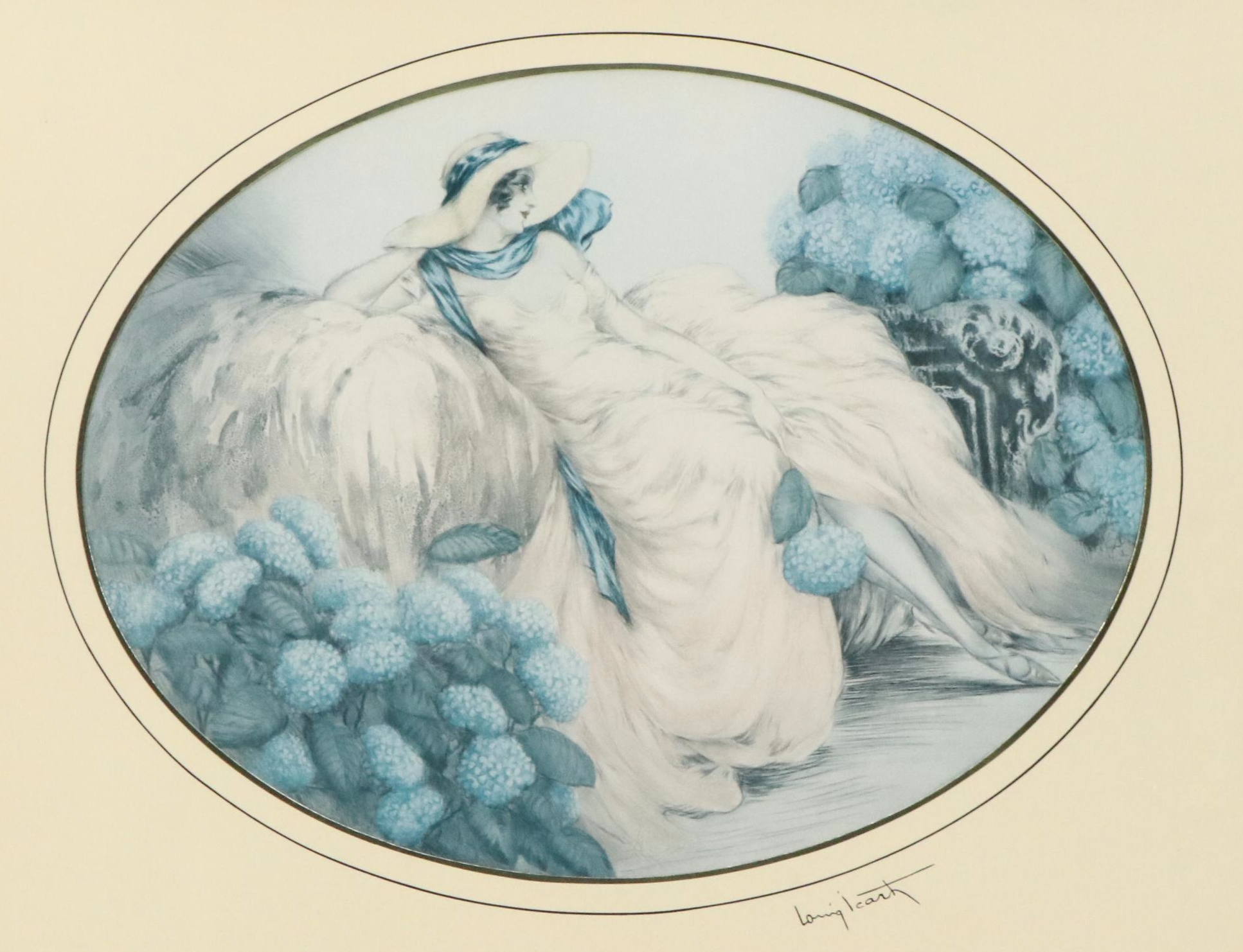 After Louis Icart Halftone "Les Hortensias"