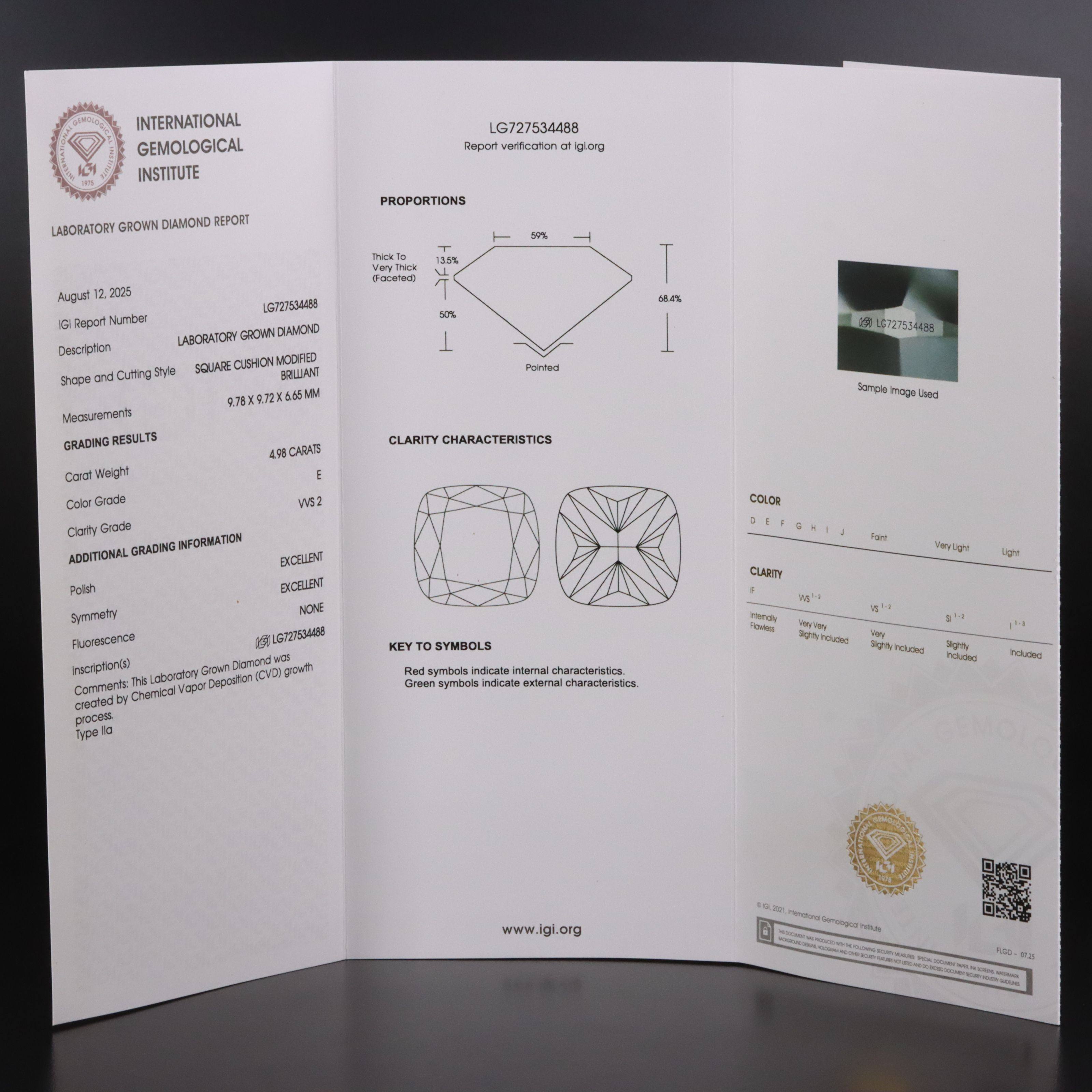 Loose 4.98 CT Lab Grown Diamond with IGI Report
