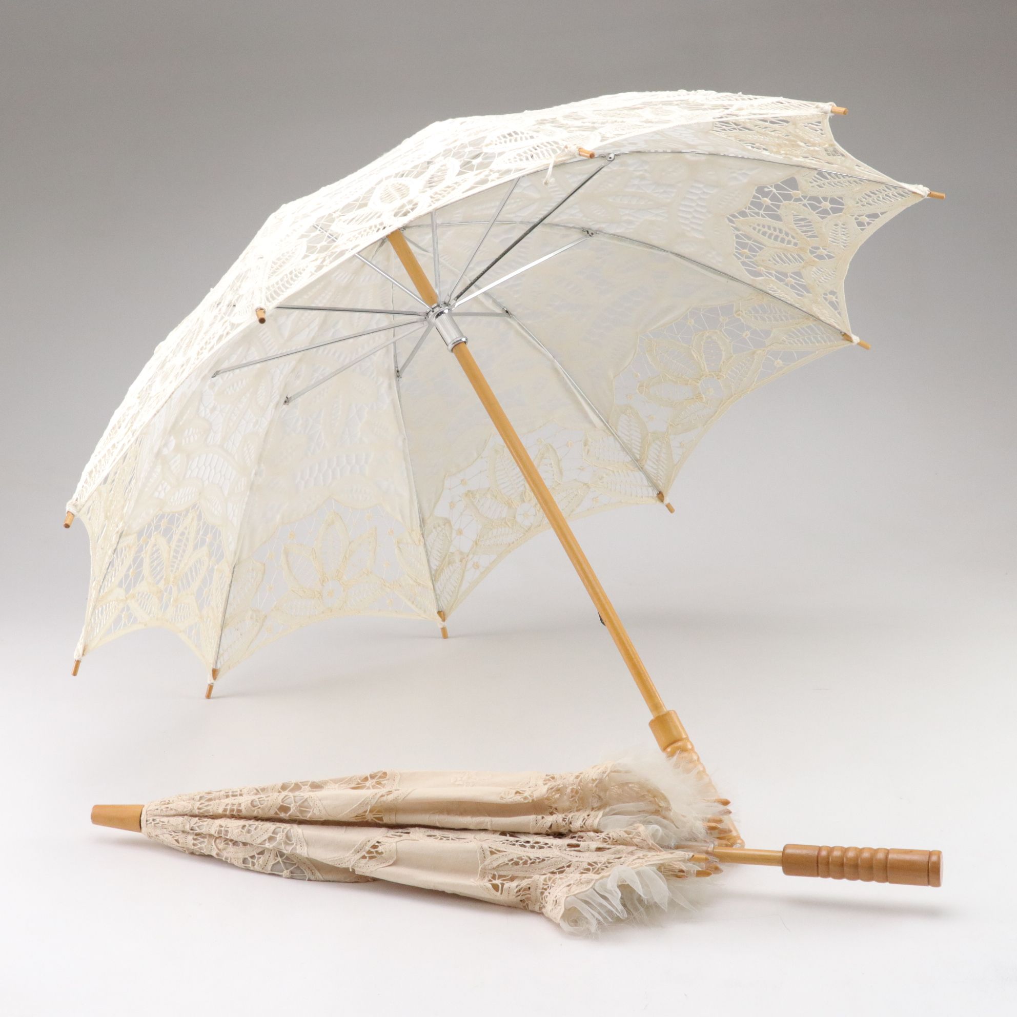 Pair of Embroidered Cotton Parasols