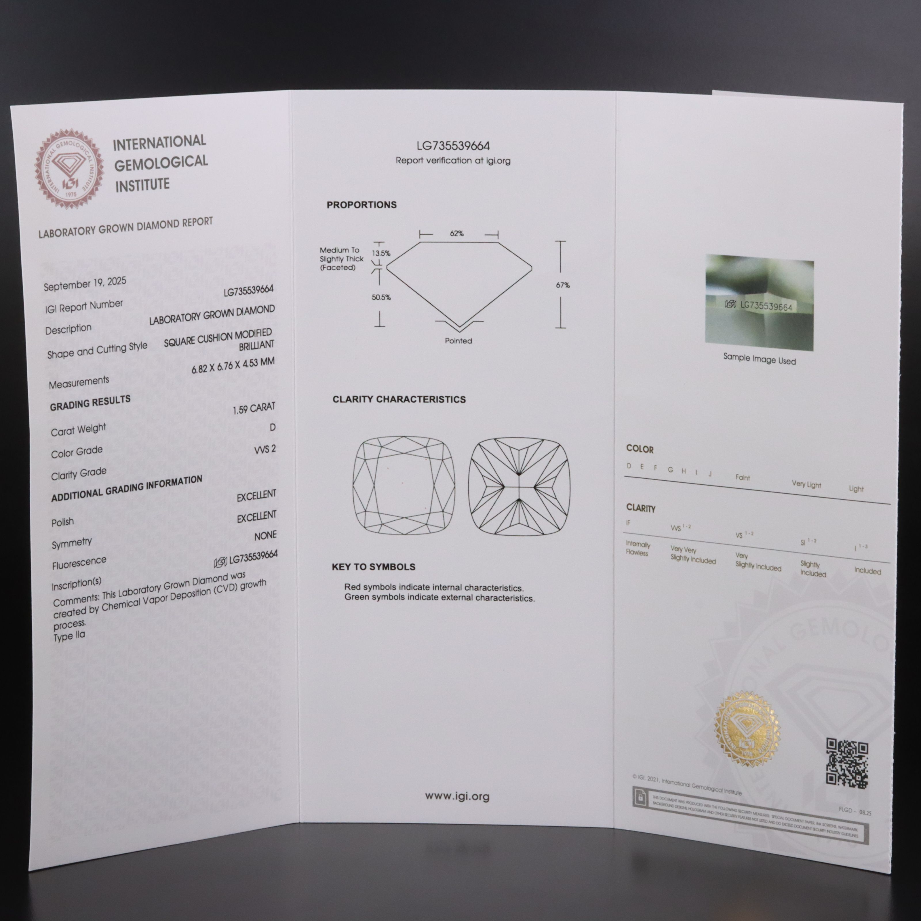 Loose 1.59 CT Lab Grown Diamond with IGI Report