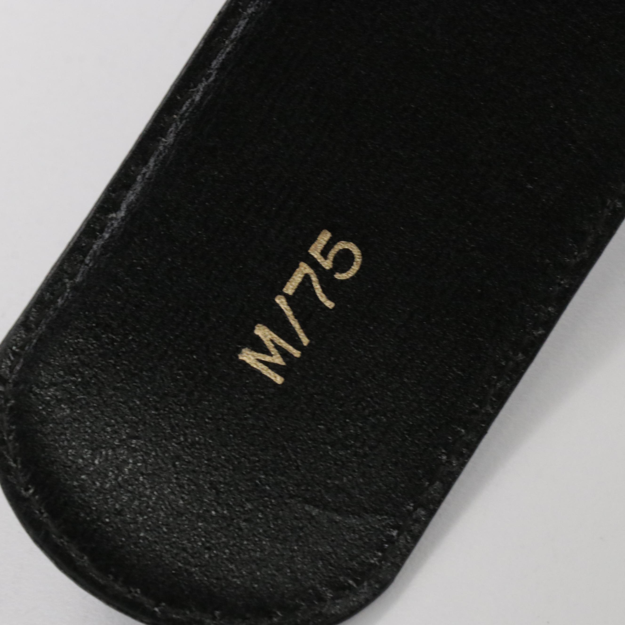 Paloma Picasso Black Leather Belt with Gold Toned Logo Accent