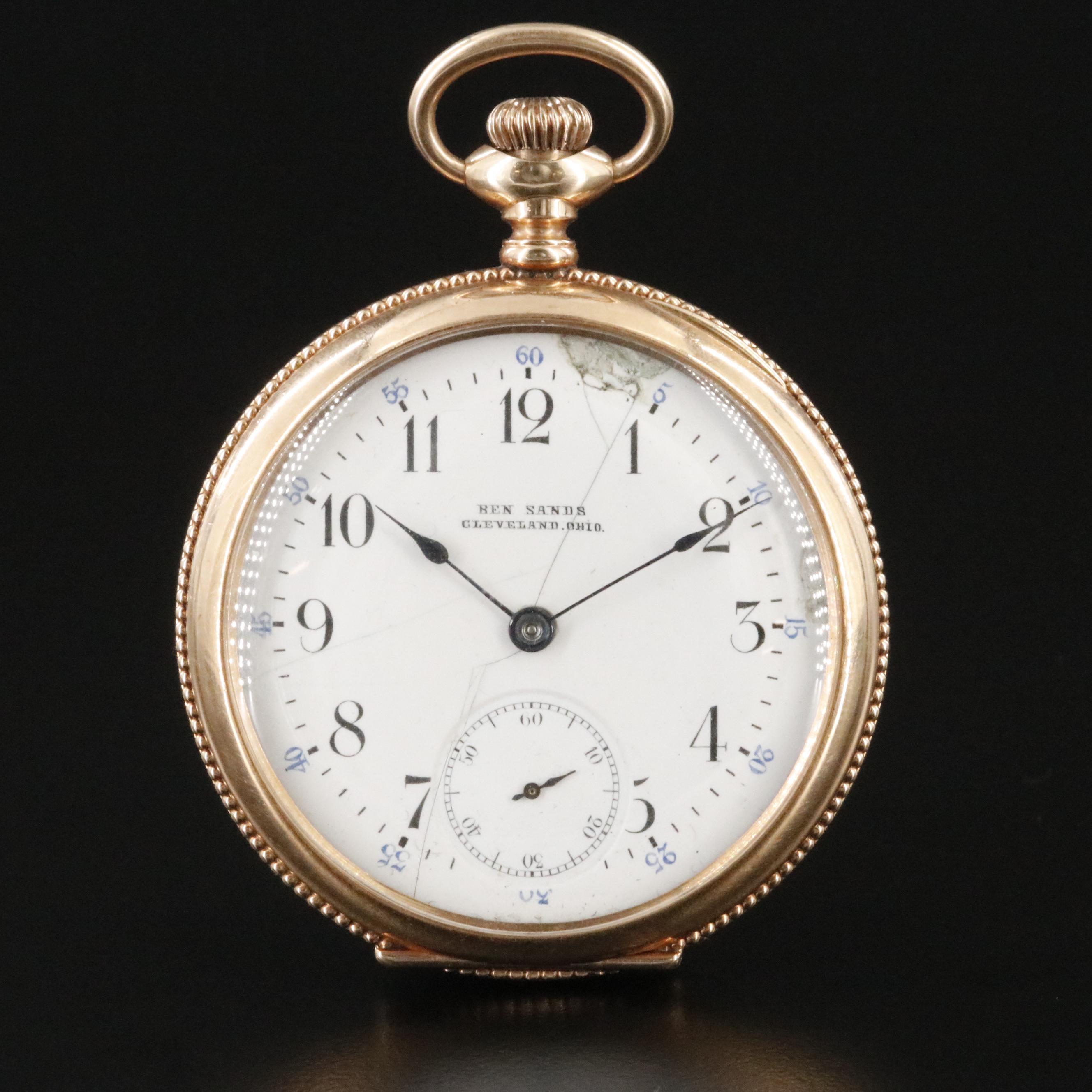 14K Ben. Sands Cleveland Ohio Open Face Pocket Watch