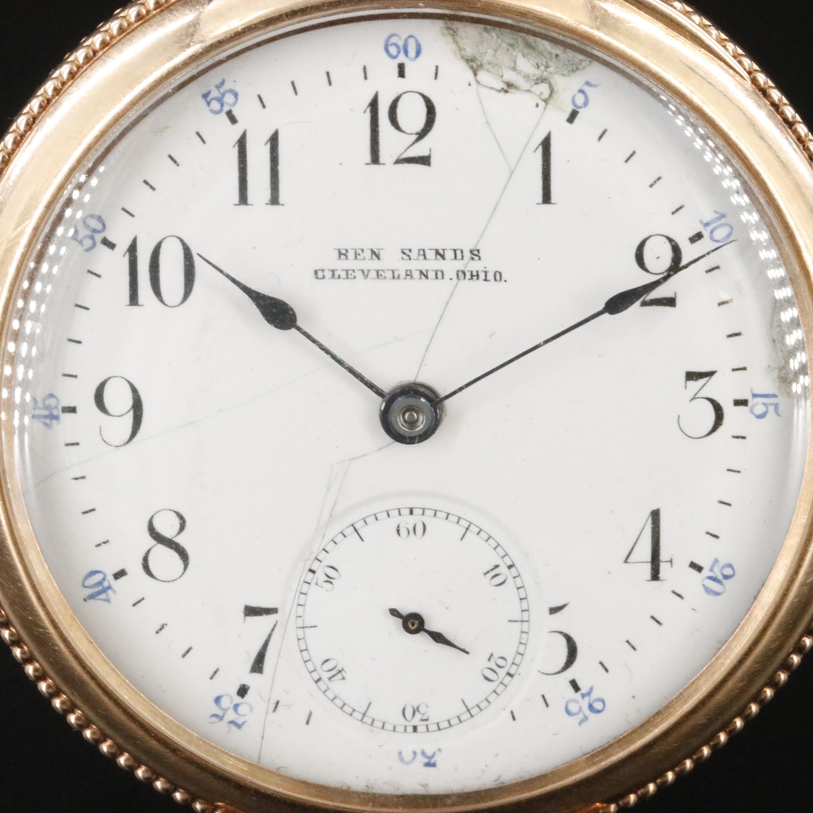 14K Ben. Sands Cleveland Ohio Open Face Pocket Watch