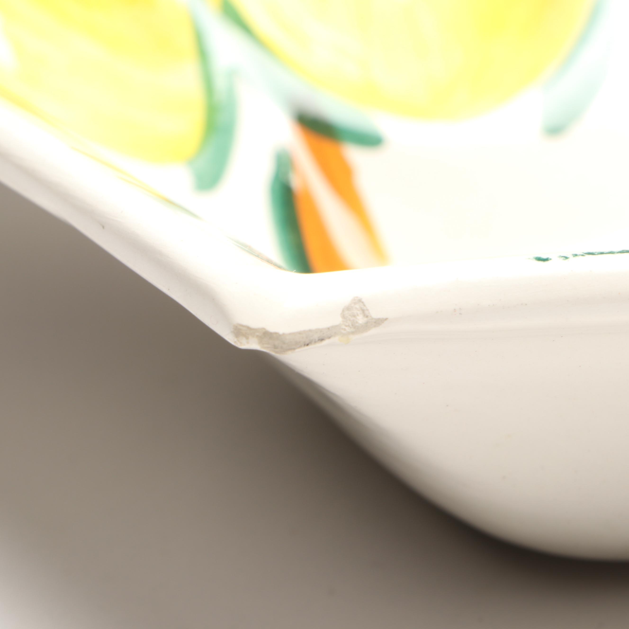 Majolica Oyster Plates with Hand-Painted Ceramic Deviled Egg Dishes