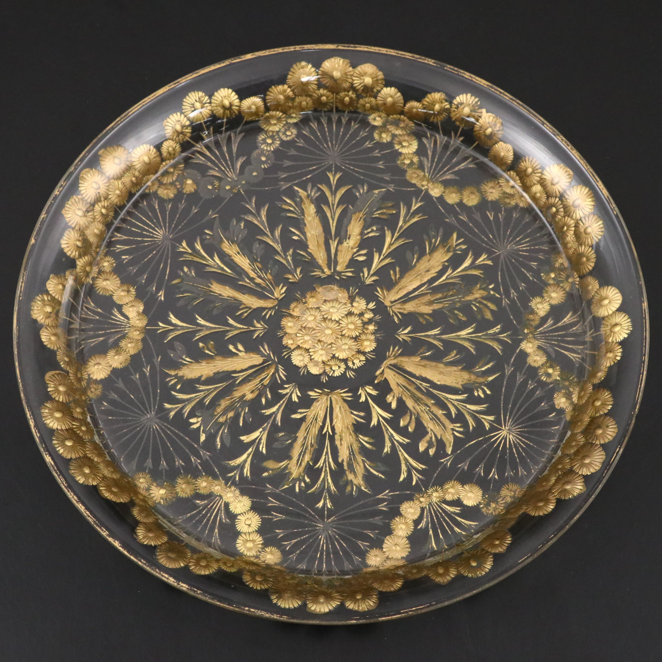 Gilt Glass Cordial Cups and Round Tray