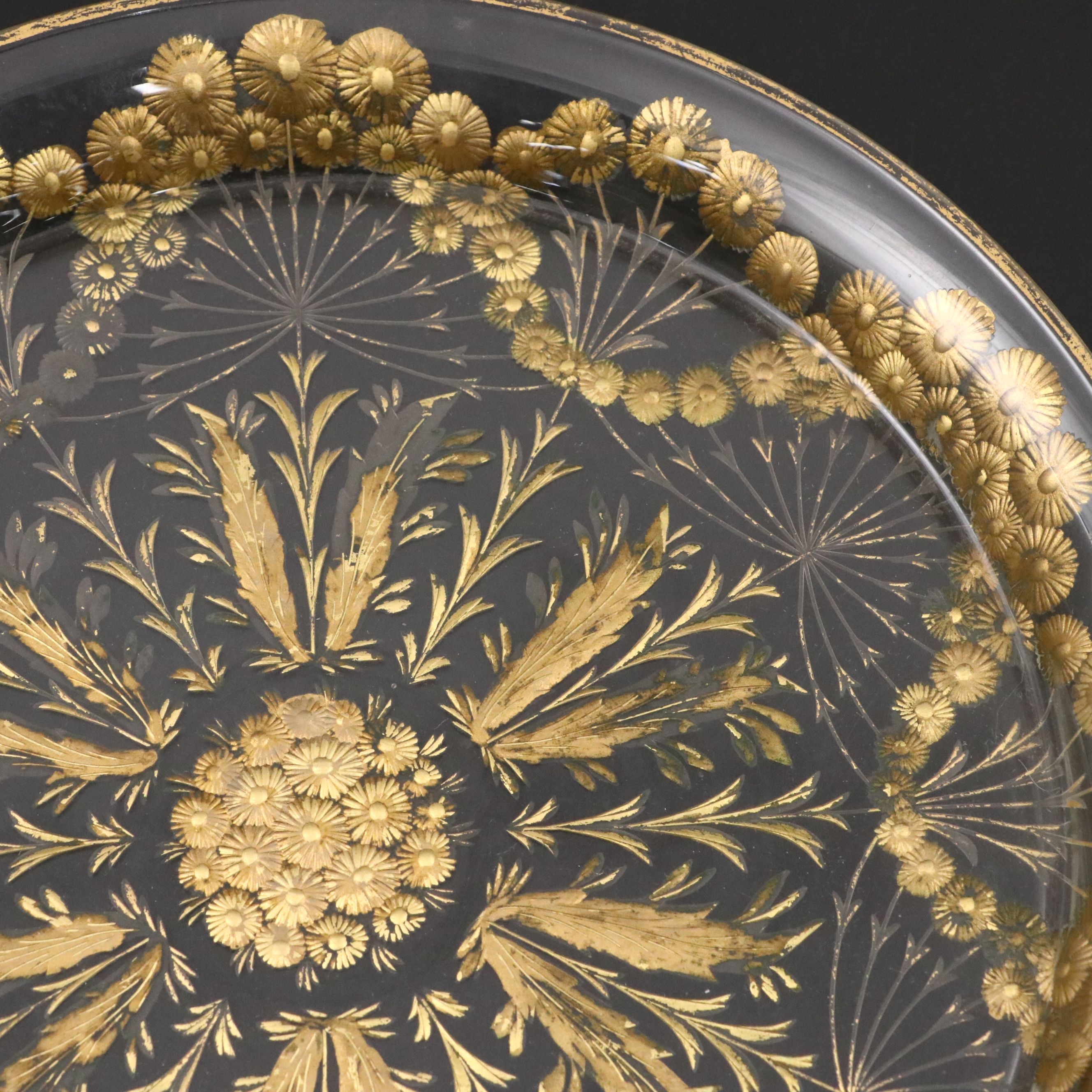 Gilt Glass Cordial Cups and Round Tray