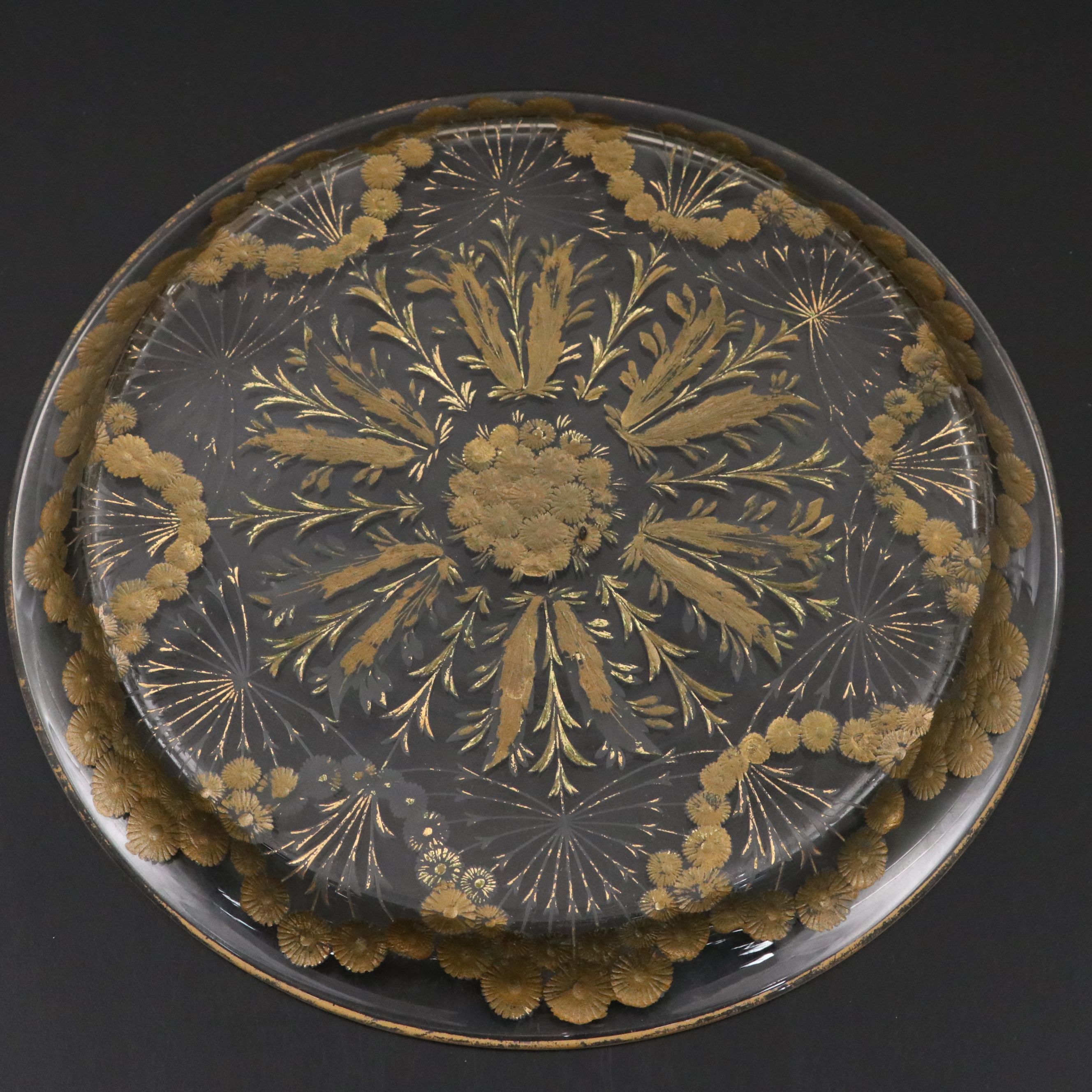 Gilt Glass Cordial Cups and Round Tray