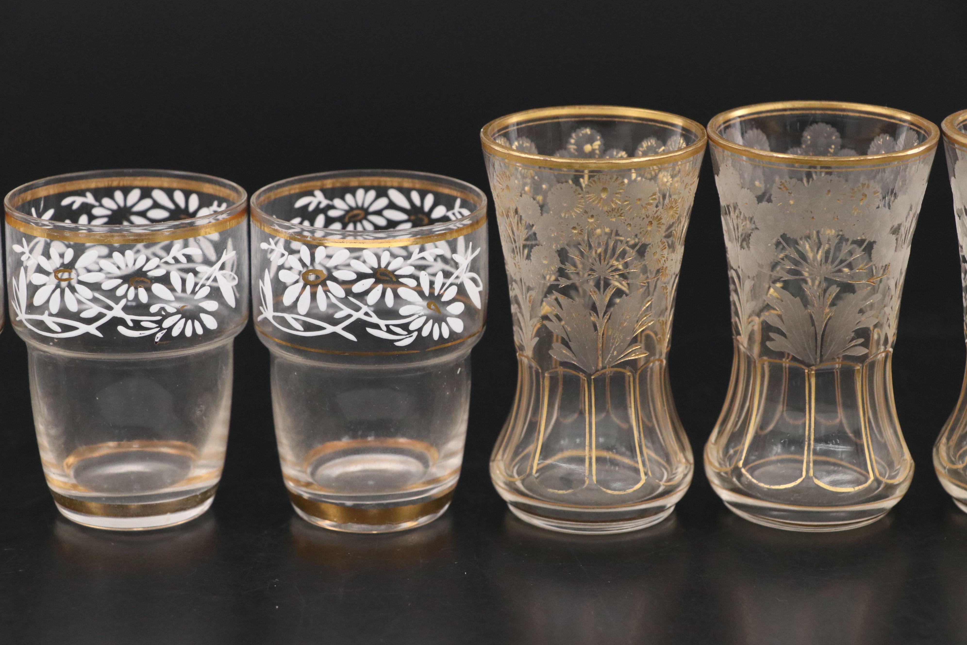 Gilt Glass Cordial Cups and Round Tray