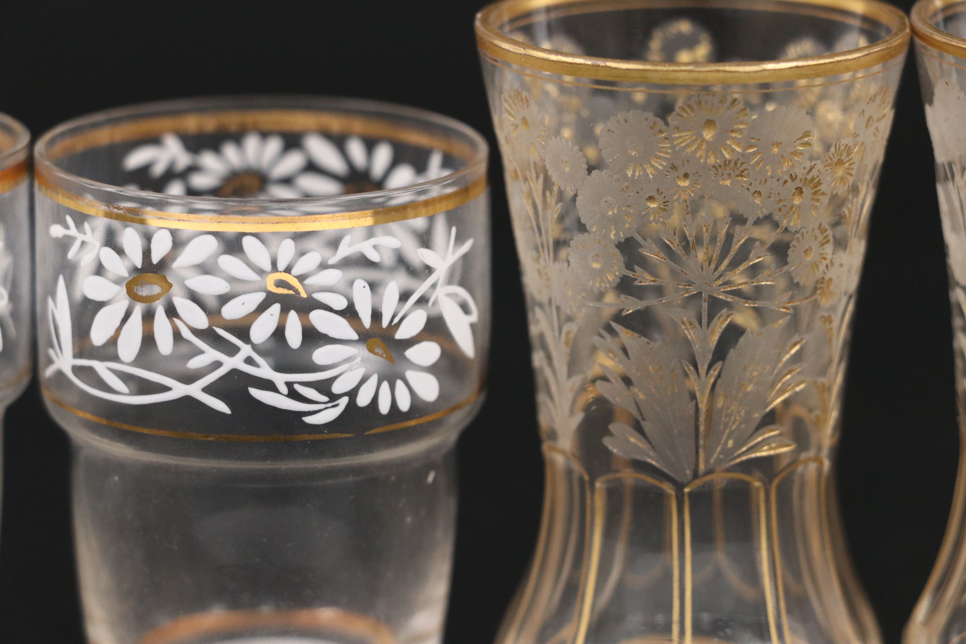 Gilt Glass Cordial Cups and Round Tray
