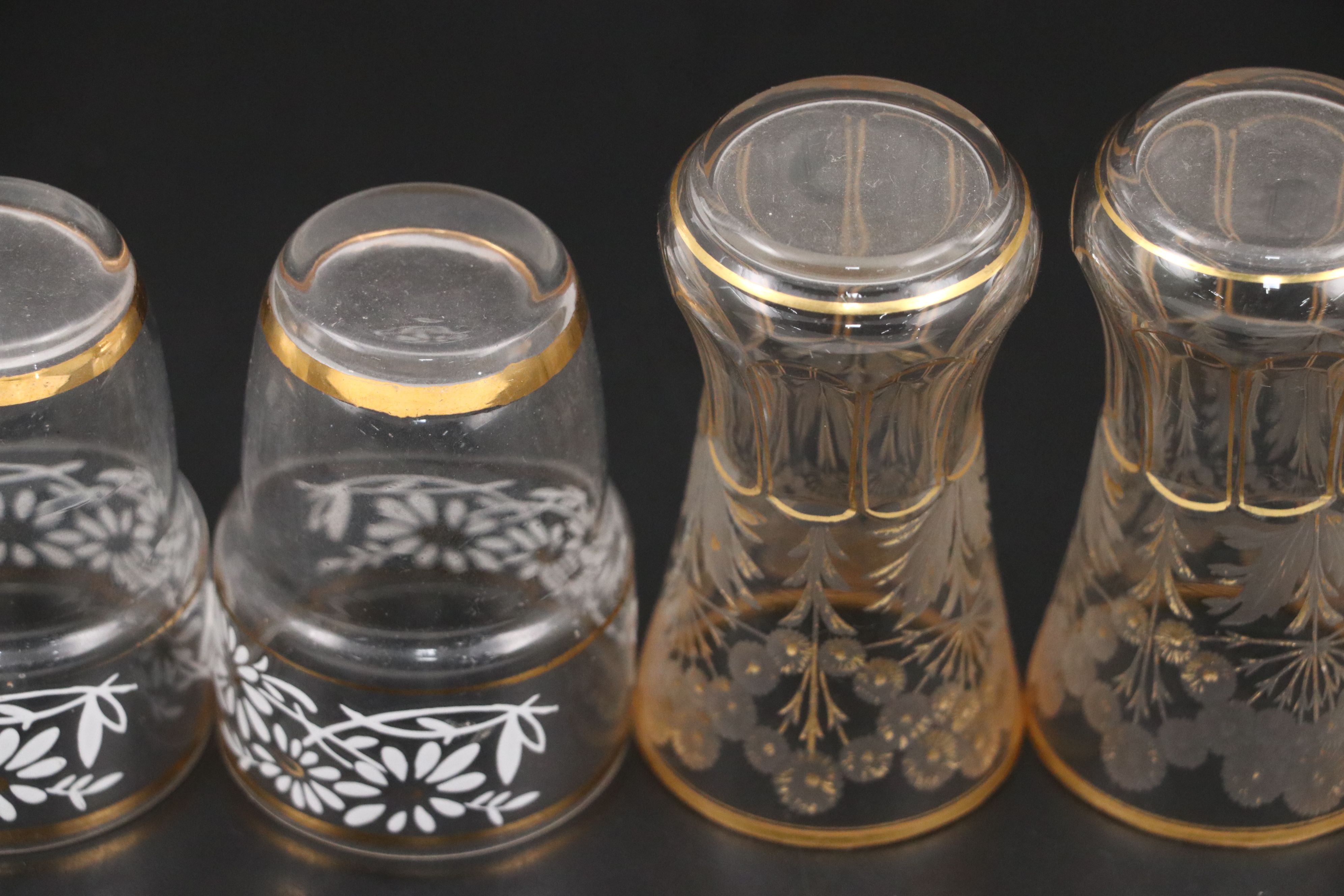 Gilt Glass Cordial Cups and Round Tray