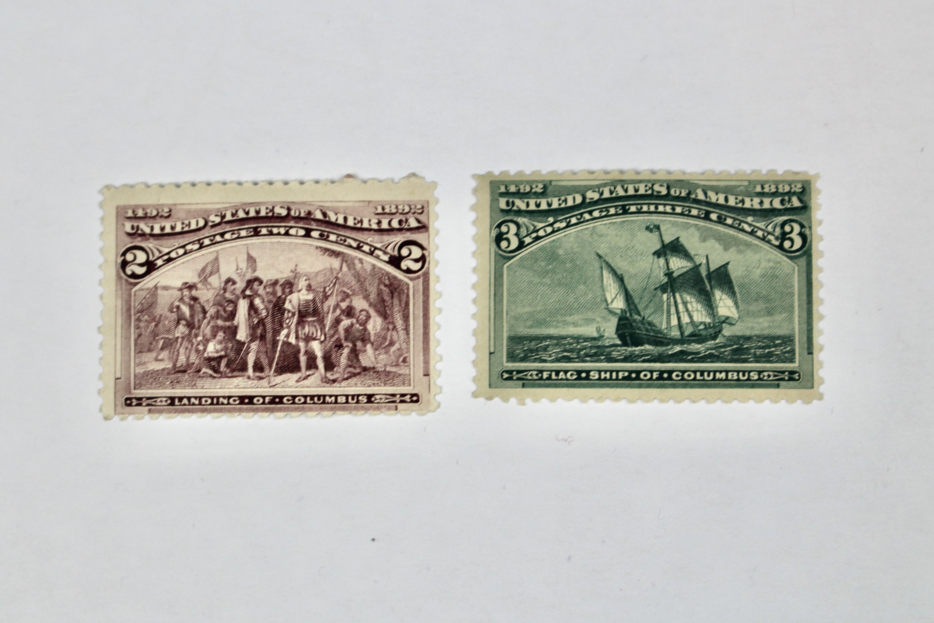 Six Mint Hinged 1893 Columbian Exposition Postage Stamps
