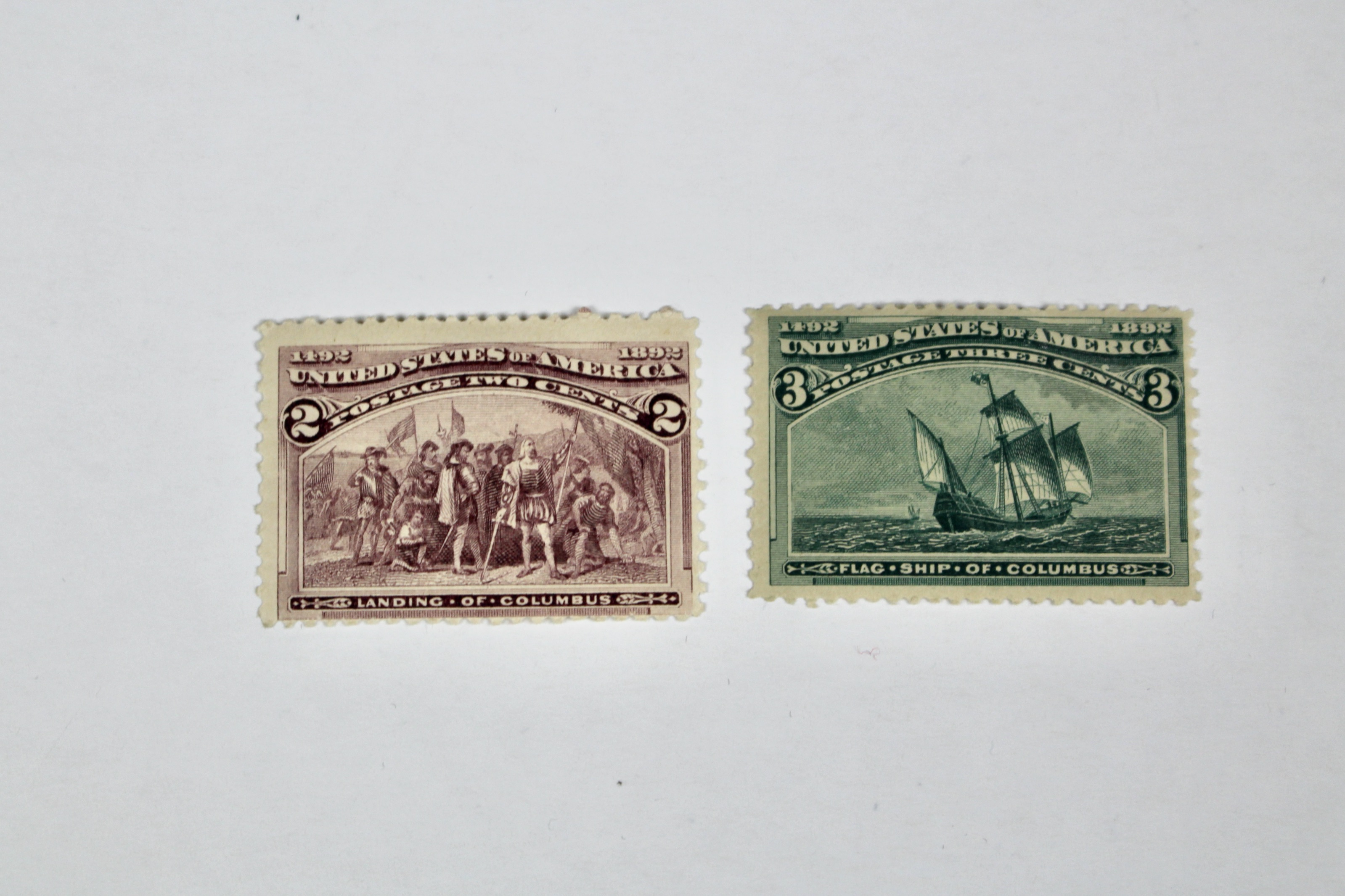 Six Mint Hinged 1893 Columbian Exposition Postage Stamps