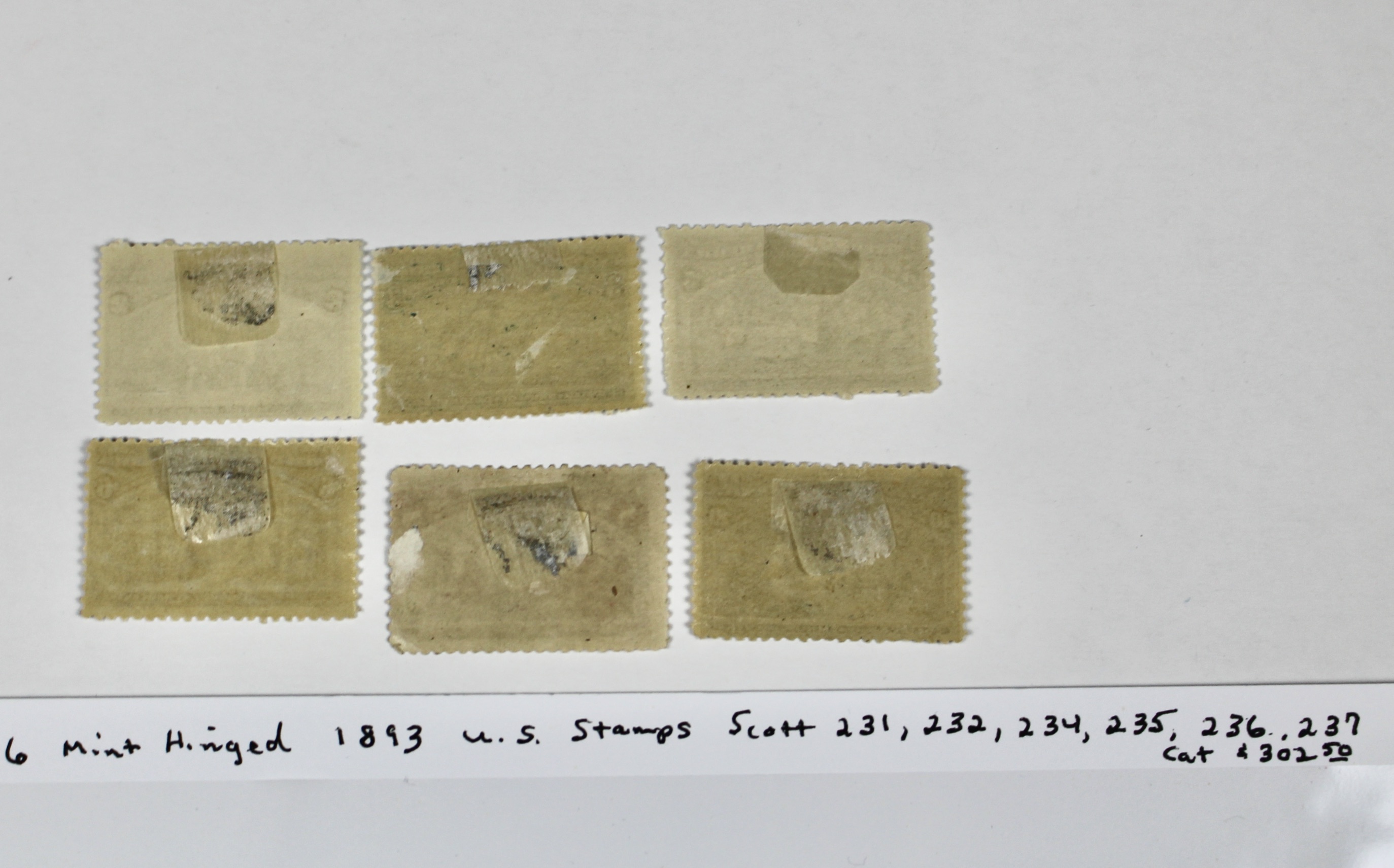 Six Mint Hinged 1893 Columbian Exposition Postage Stamps