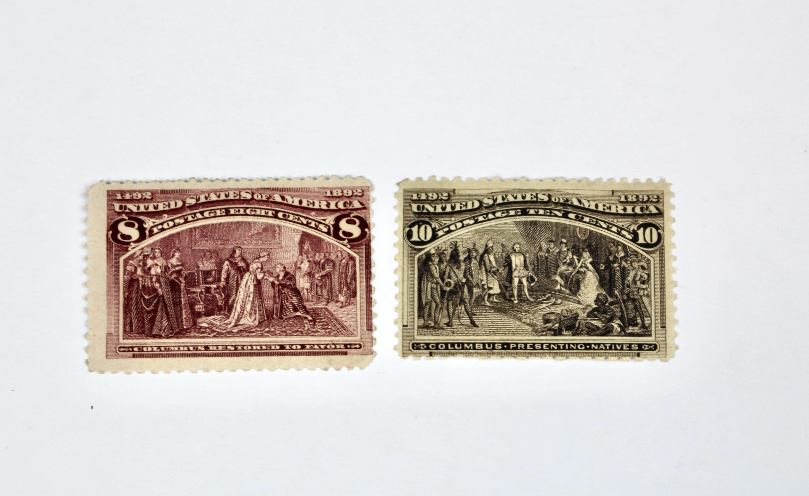 Six Mint Hinged 1893 Columbian Exposition Postage Stamps