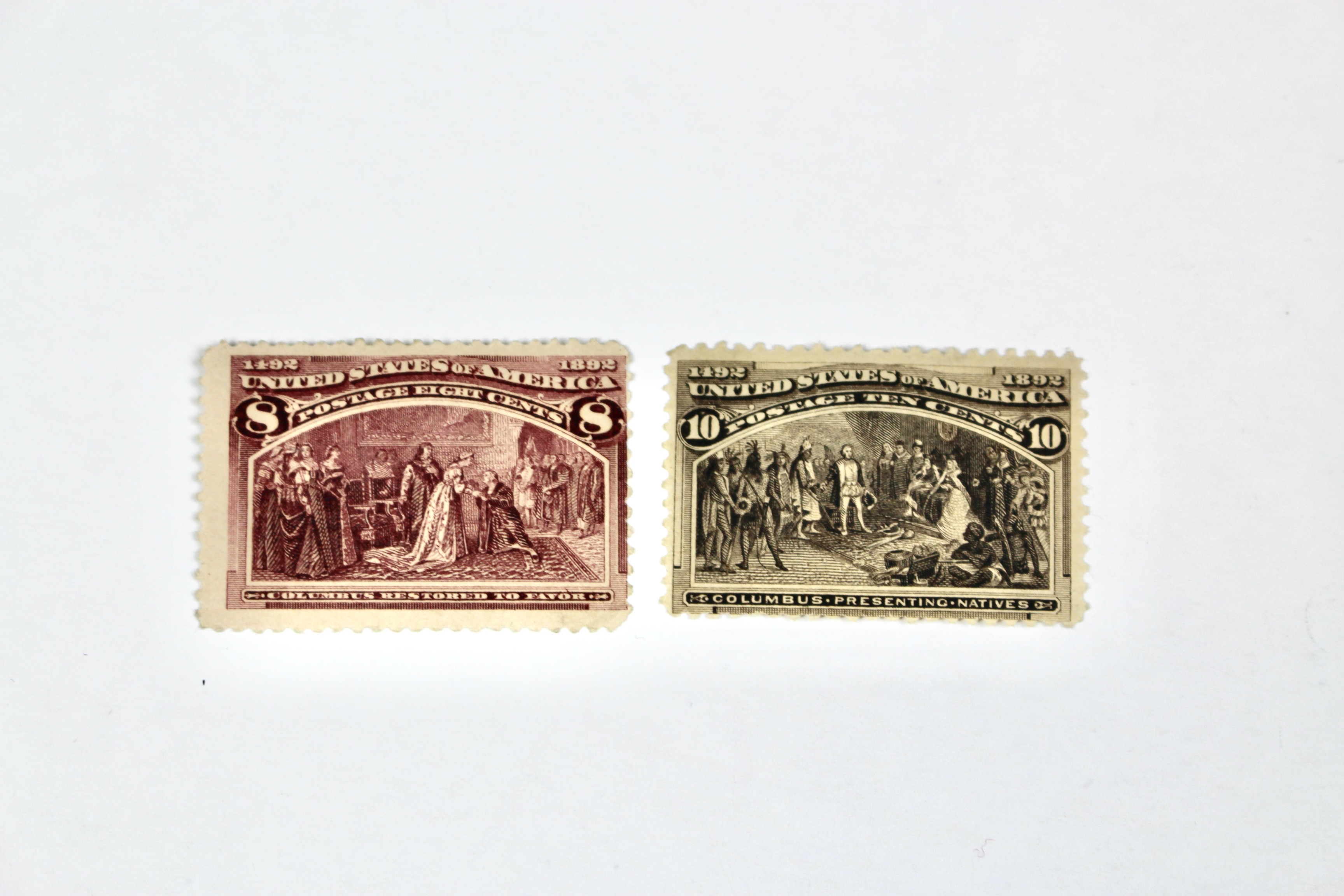 Six Mint Hinged 1893 Columbian Exposition Postage Stamps