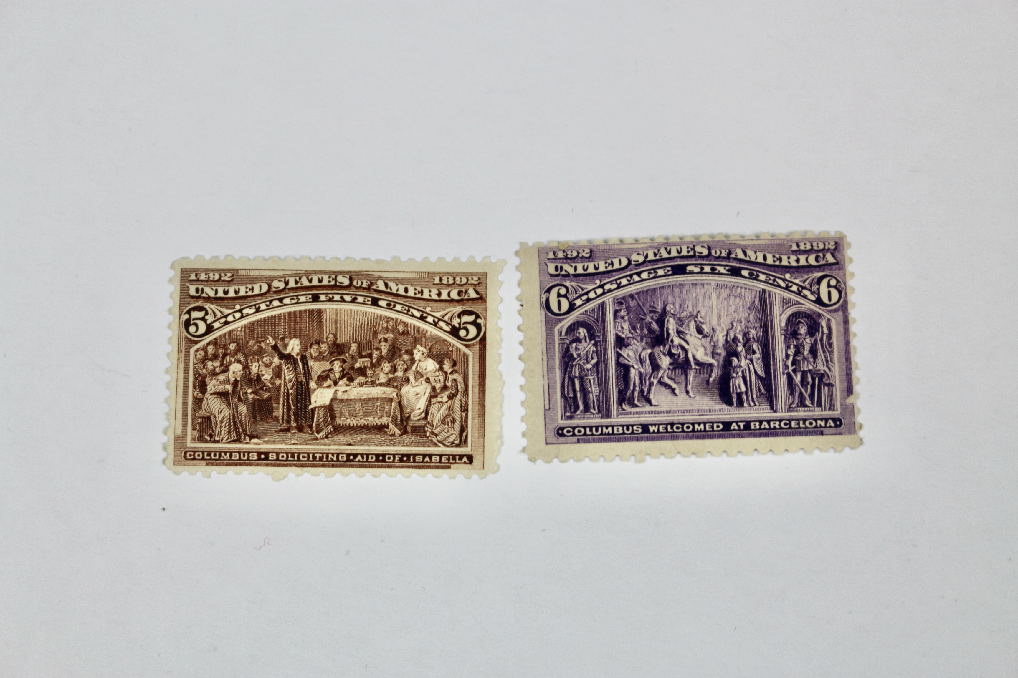 Six Mint Hinged 1893 Columbian Exposition Postage Stamps