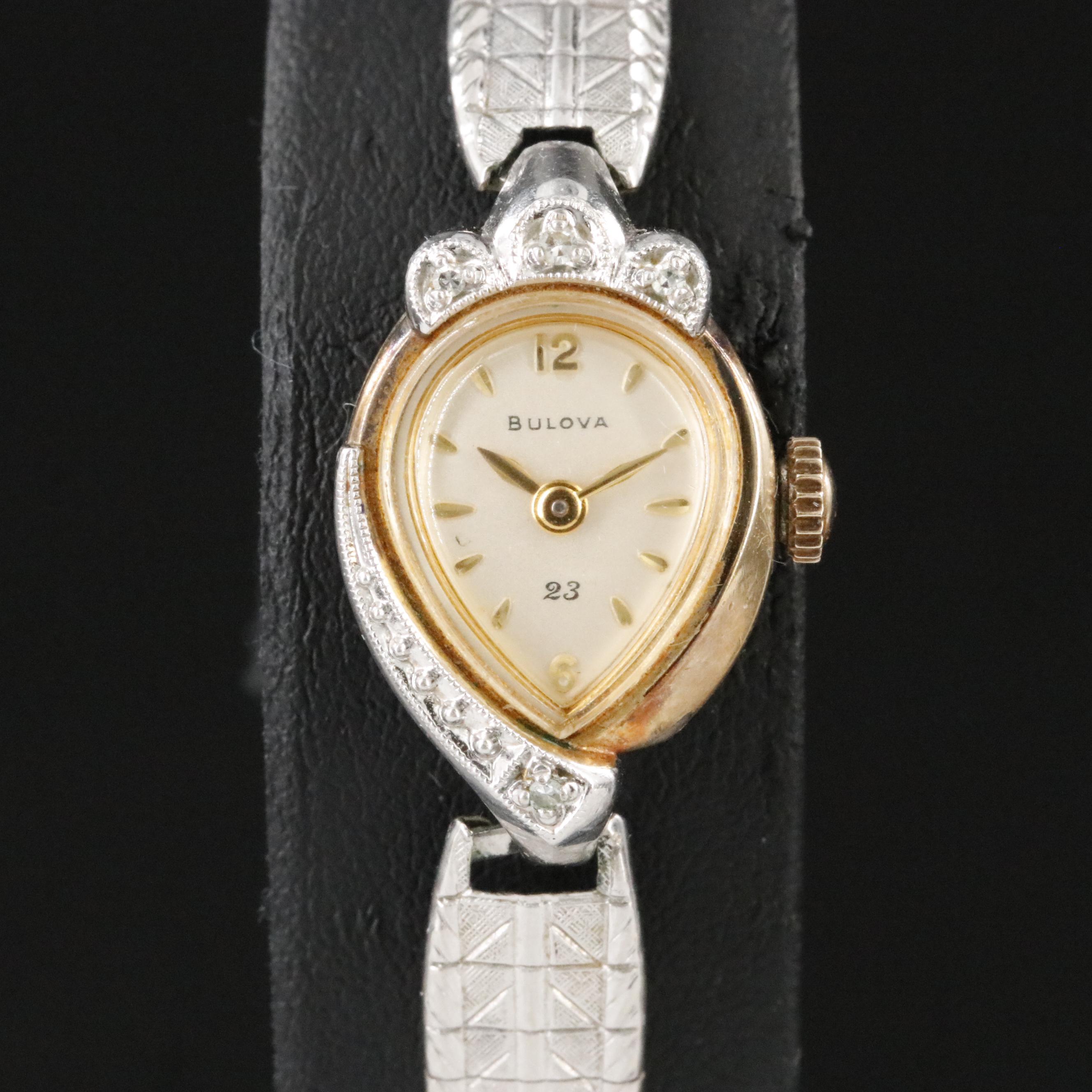 Vintage Bulova La Petite Diamond Accented Stem Wind Watch