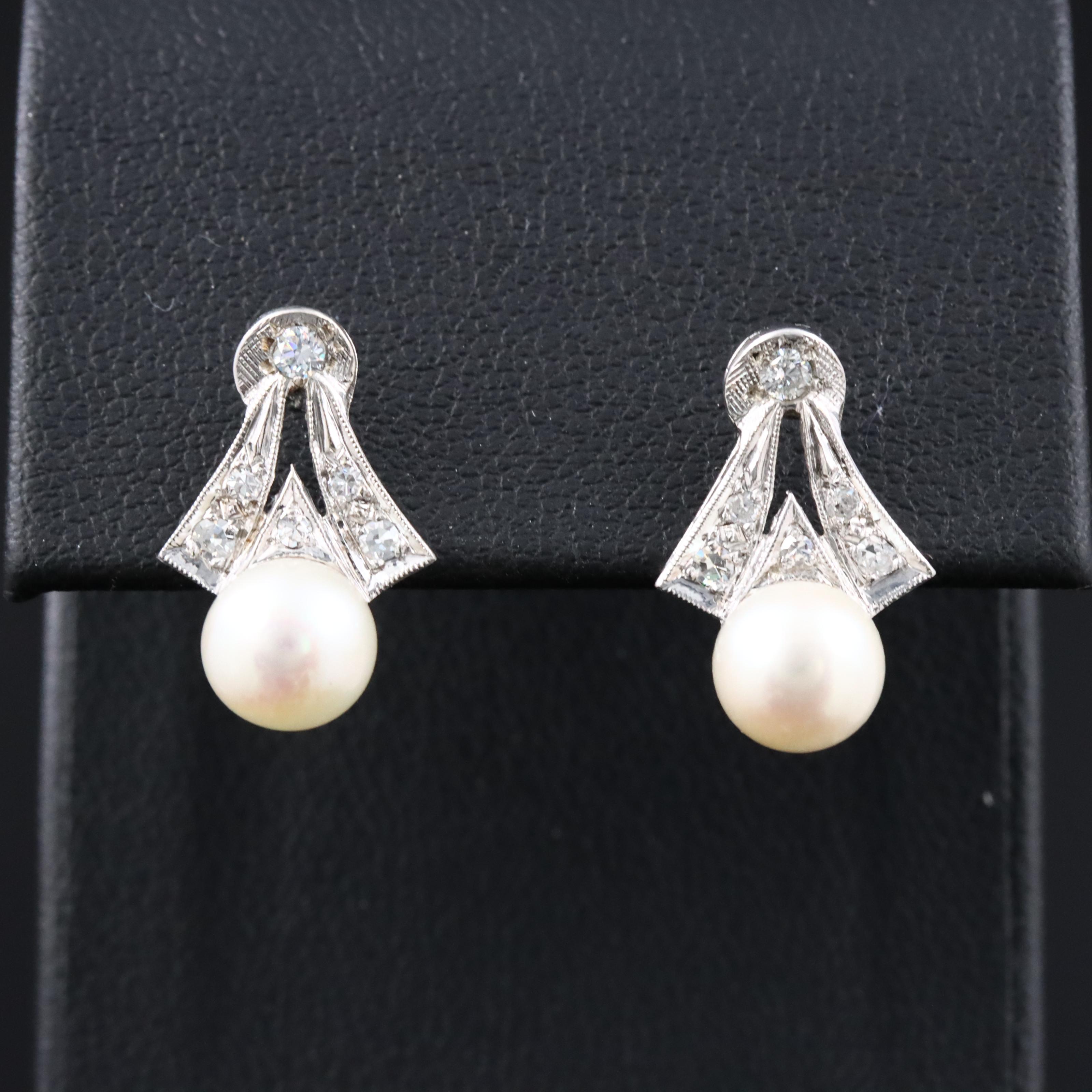 14K Pearl and Diamond Earrings