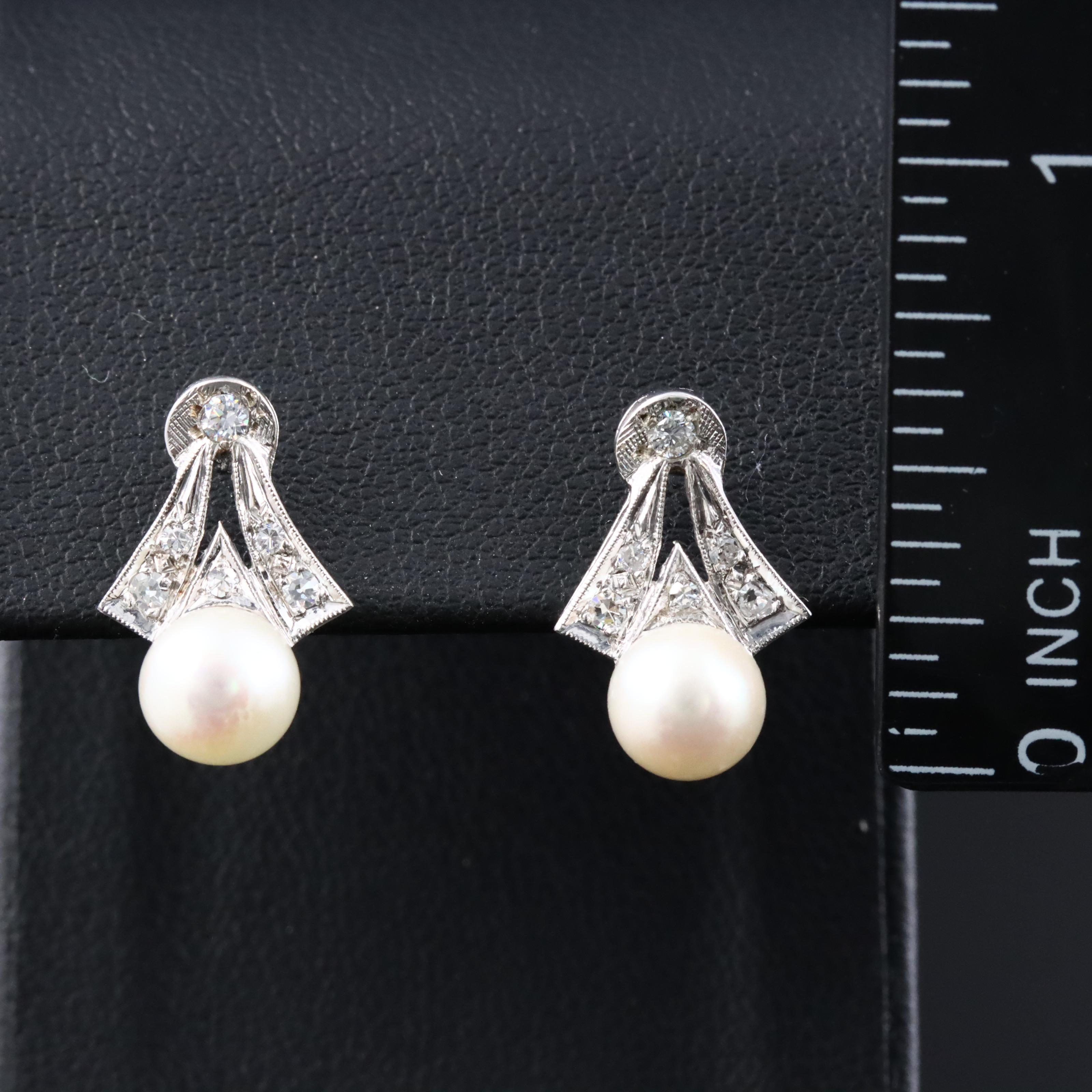 14K Pearl and Diamond Earrings