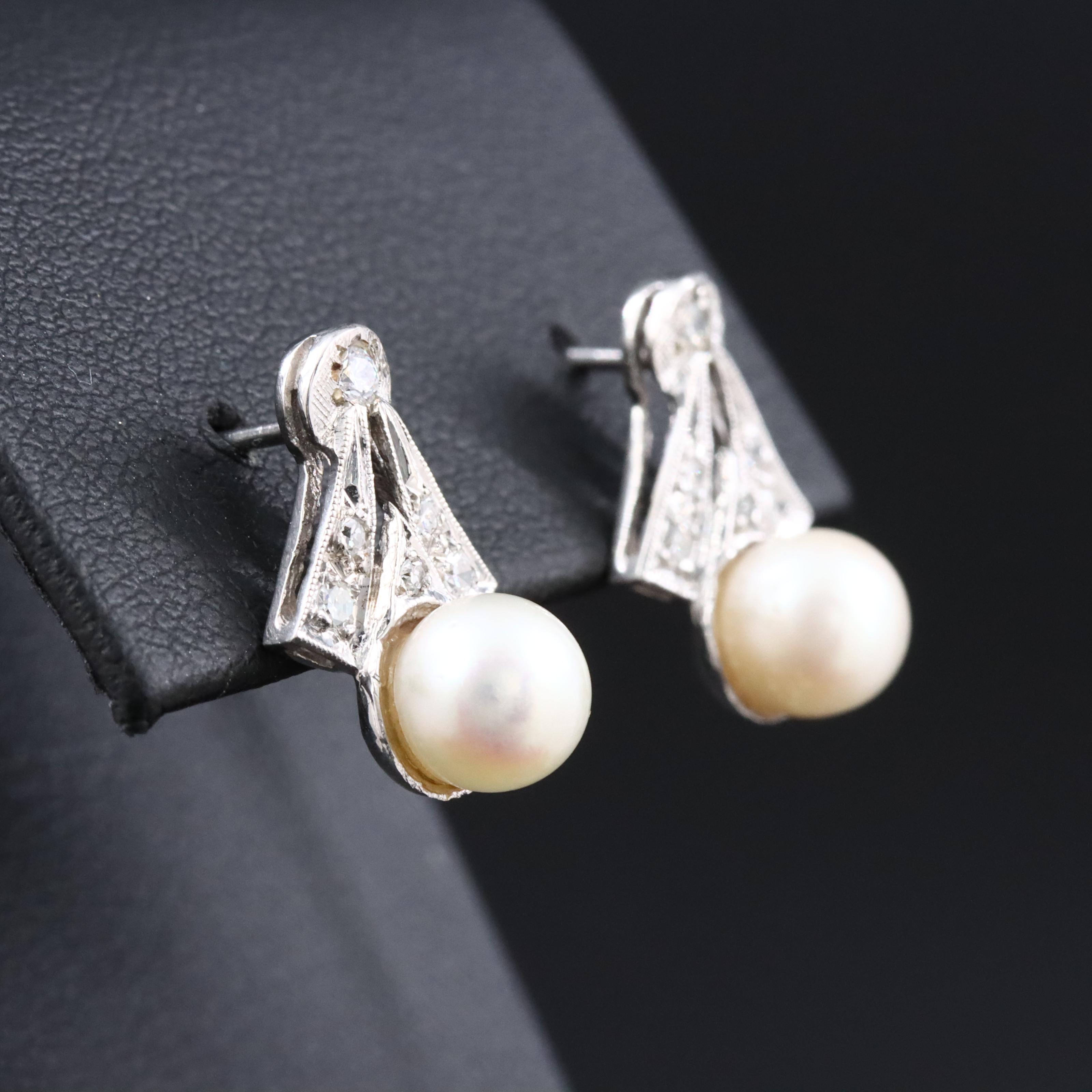 14K Pearl and Diamond Earrings