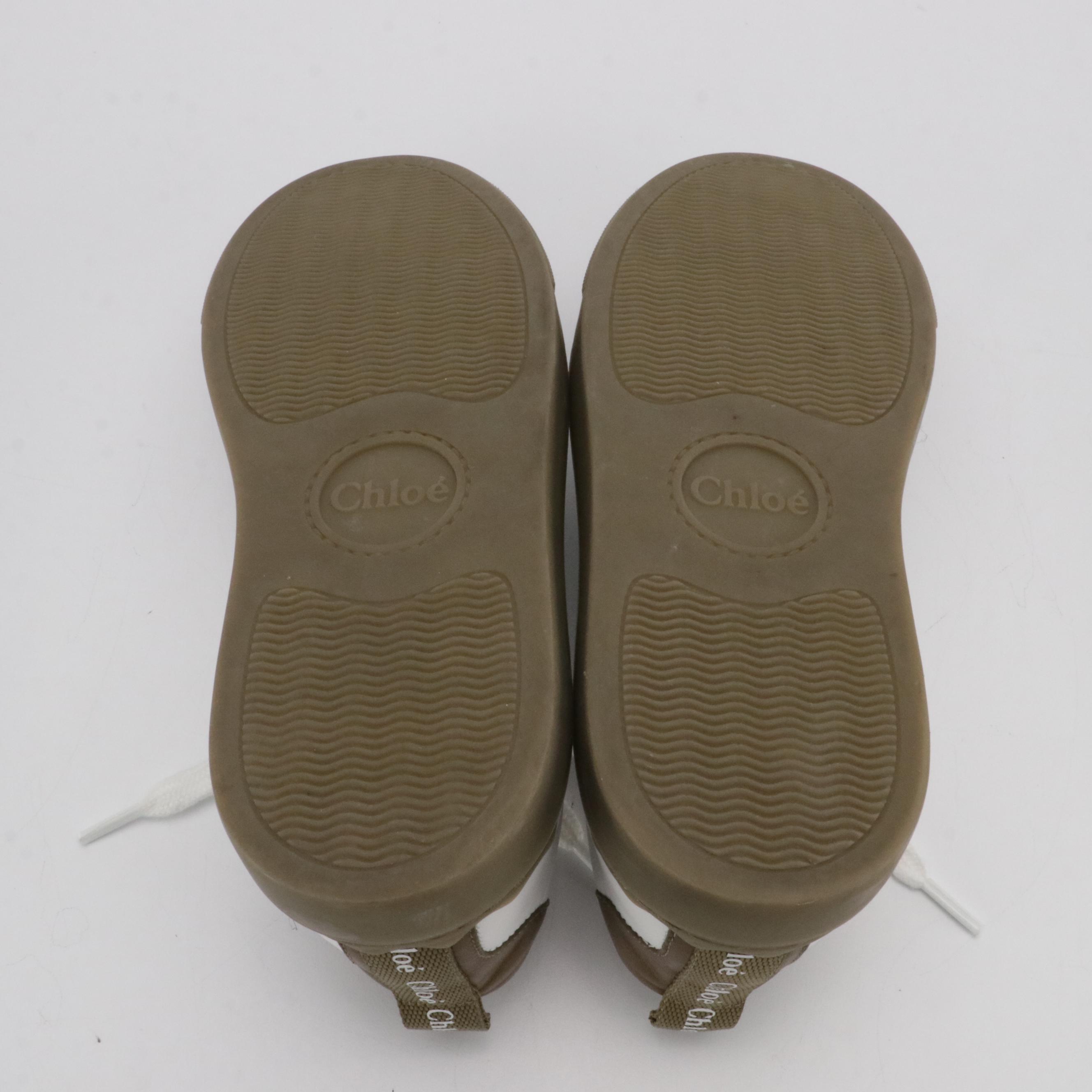 Chloé Lauren Lace-Up Sneakers in White Leather with Brown Accents