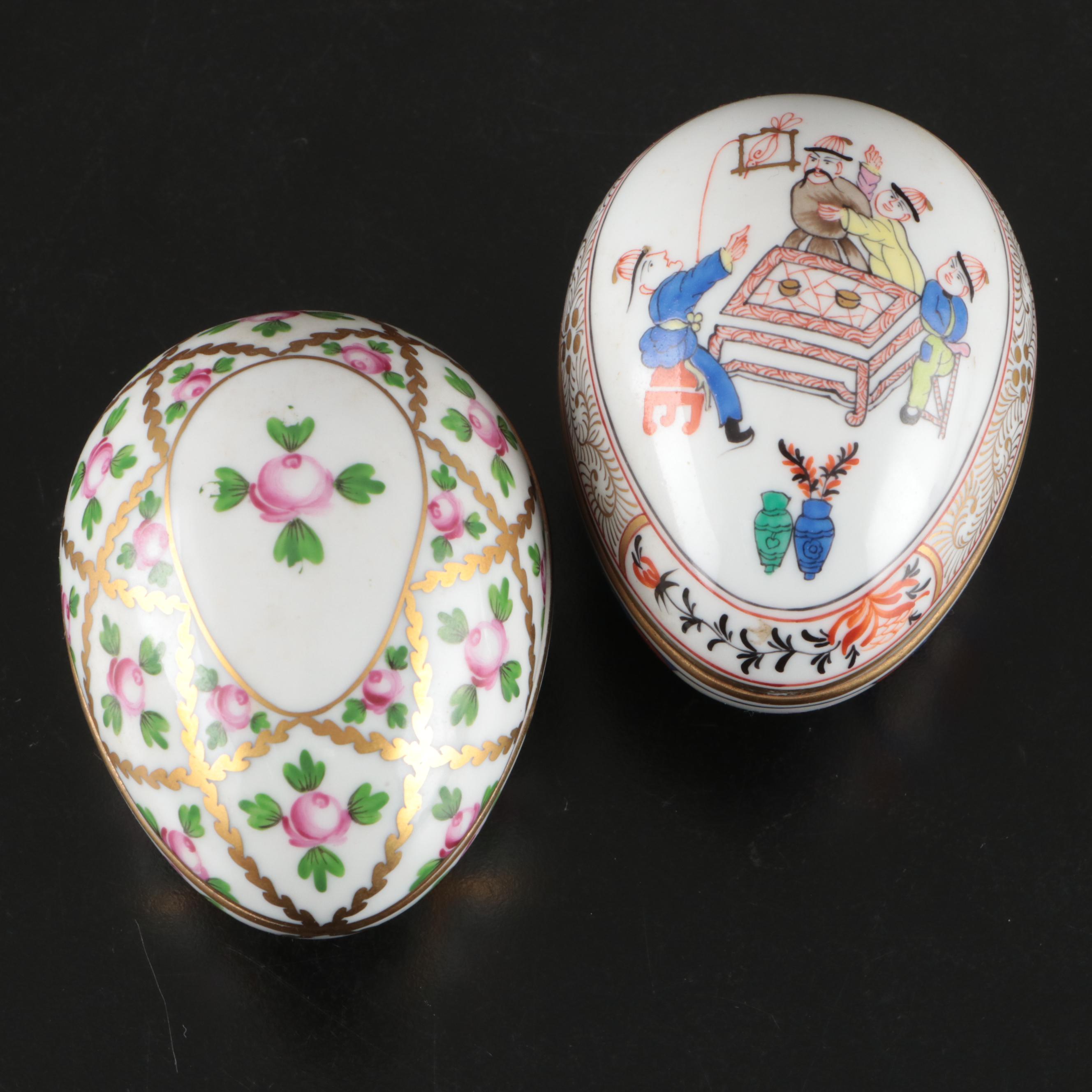 Herend Hungarian Hand-Painted Gilt Porcelain Egg Boxes