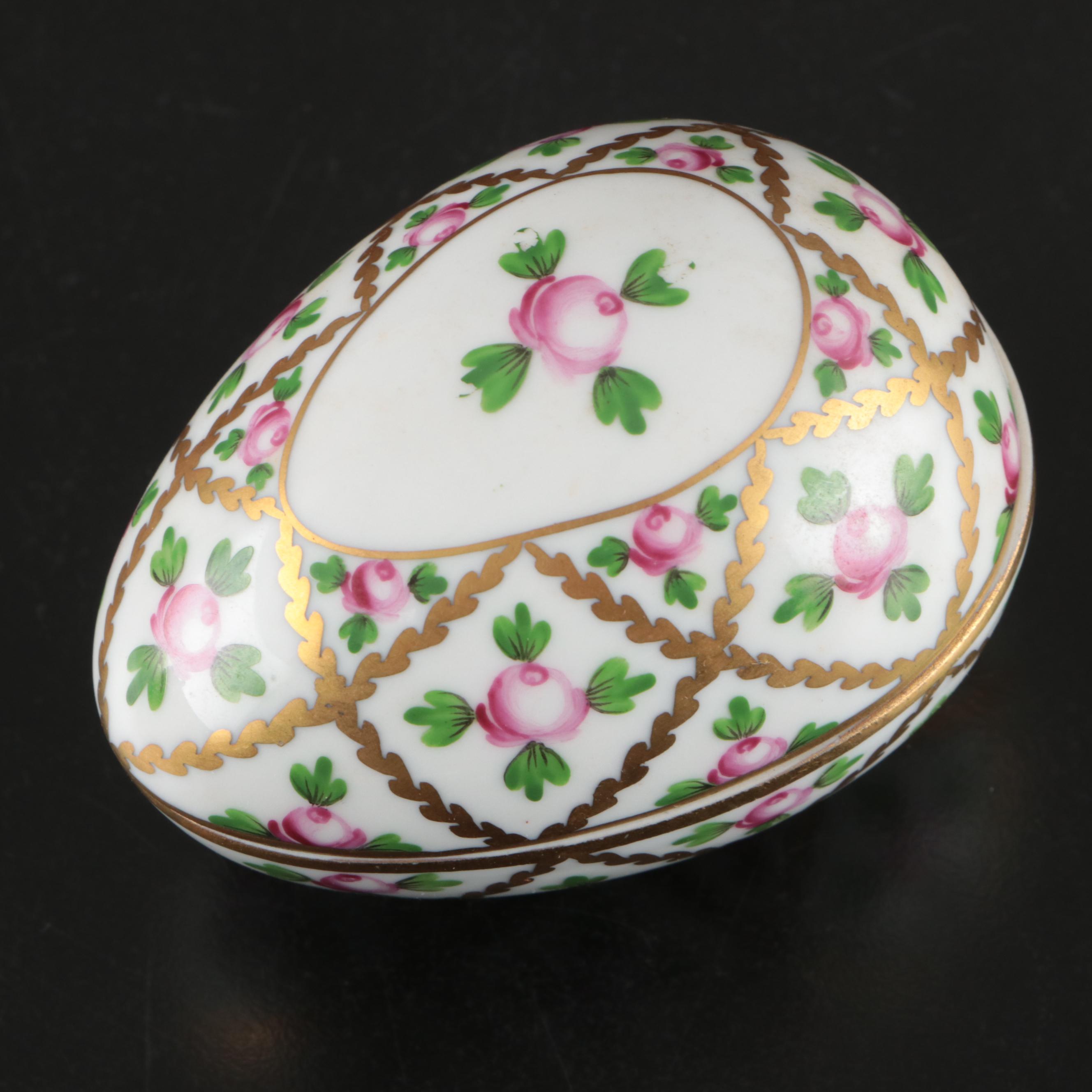 Herend Hungarian Hand-Painted Gilt Porcelain Egg Boxes
