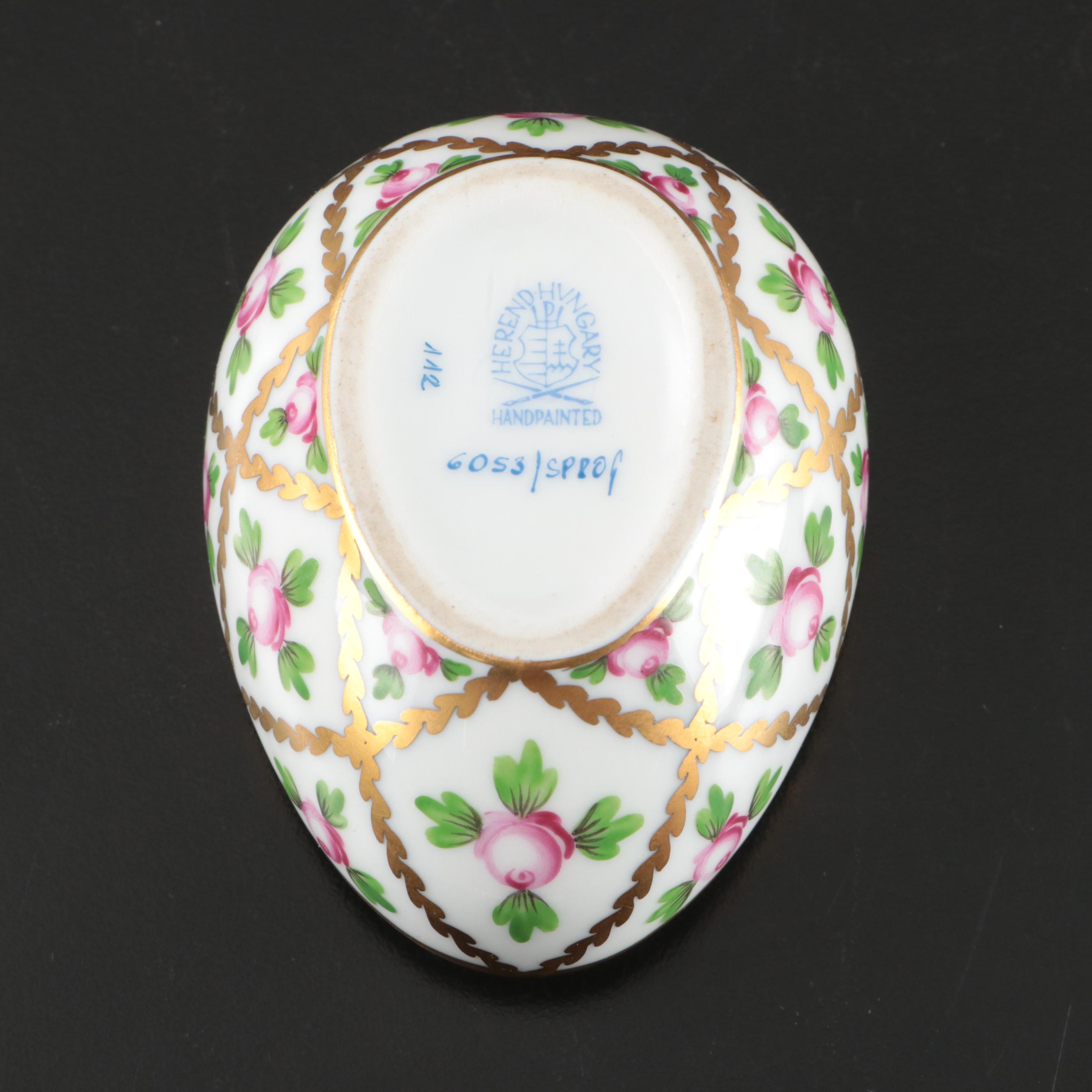 Herend Hungarian Hand-Painted Gilt Porcelain Egg Boxes