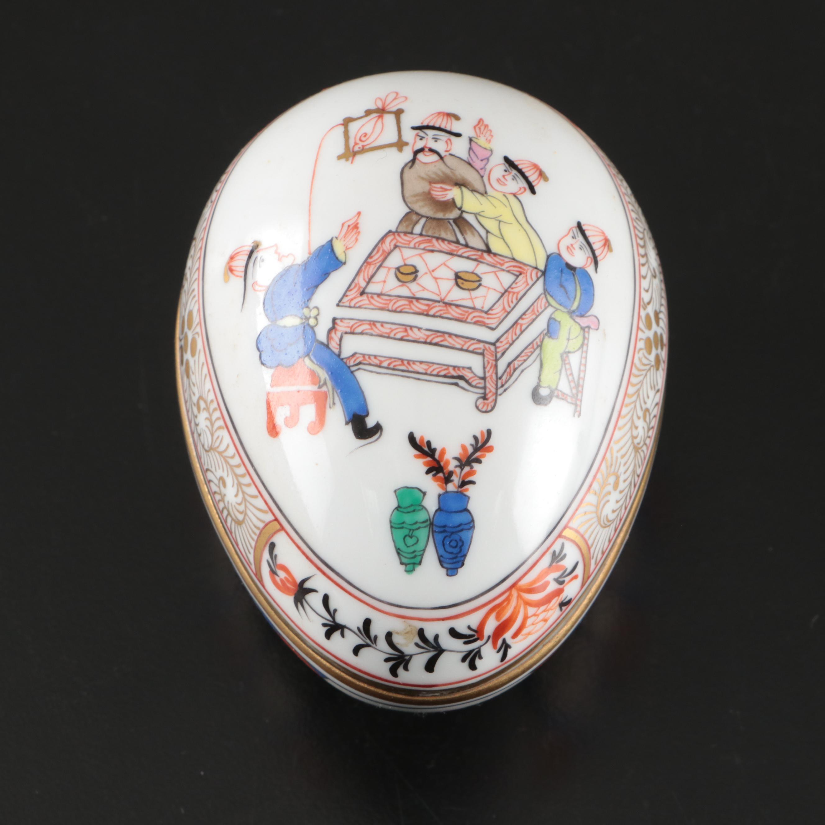Herend Hungarian Hand-Painted Gilt Porcelain Egg Boxes