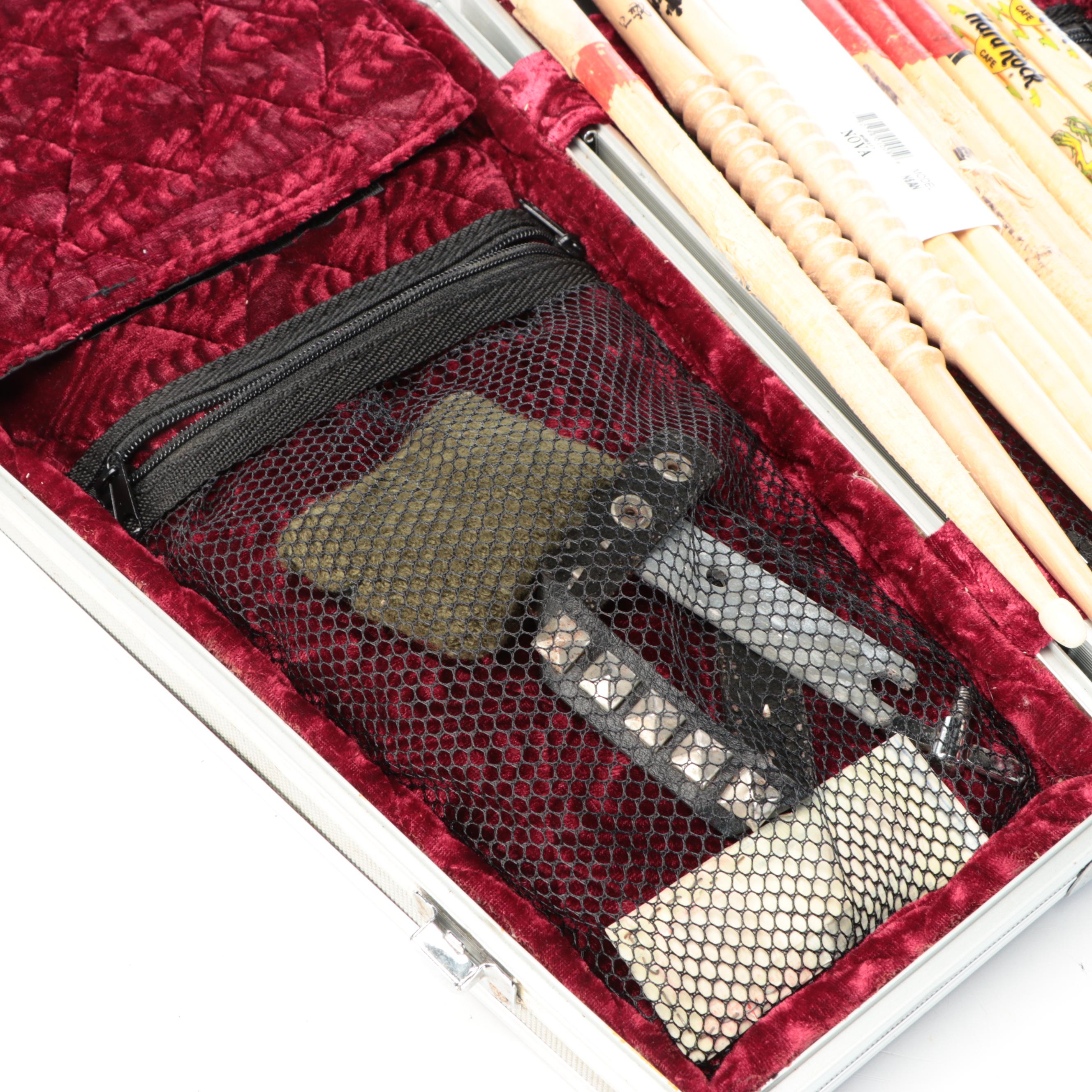 The Coffin Case Aluminum Gear Case with Nova 5A Hickory and More Drumsticks