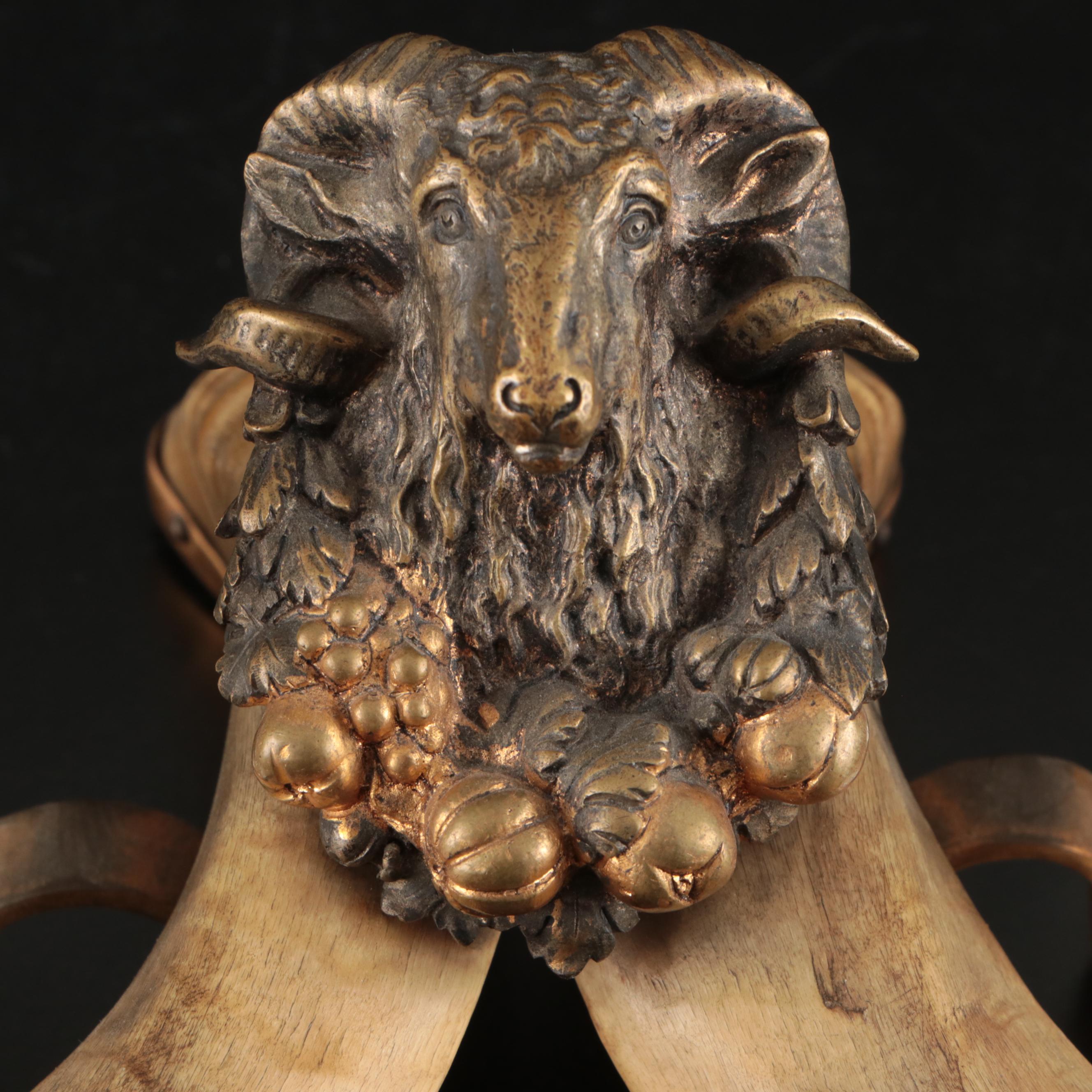 Bacchus Ram's Head and Horn Double Inkstand, Late 19th Century