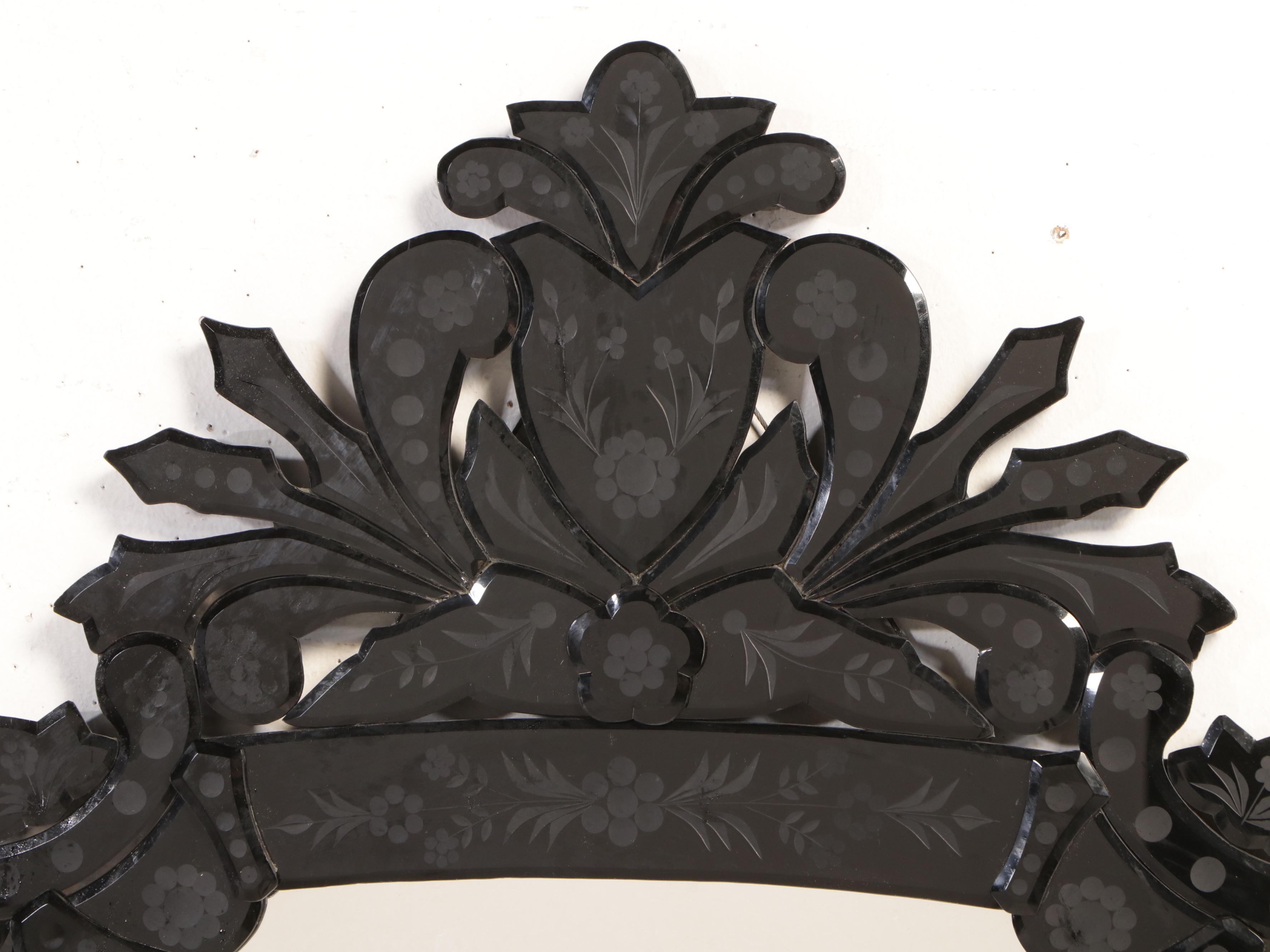 Venetian Style Black Glass Framed Wall Mirror